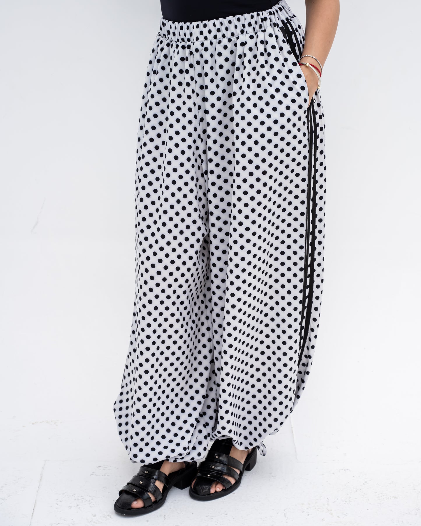 Boho Polka Pants In White