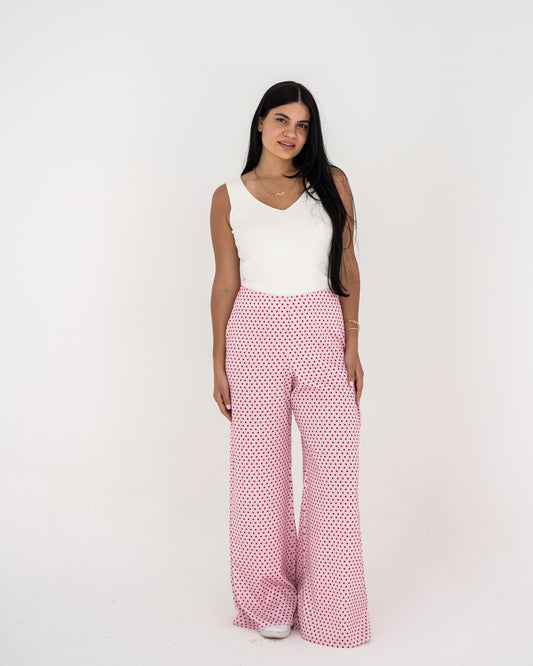 Pink Polka Satin Wide Pants