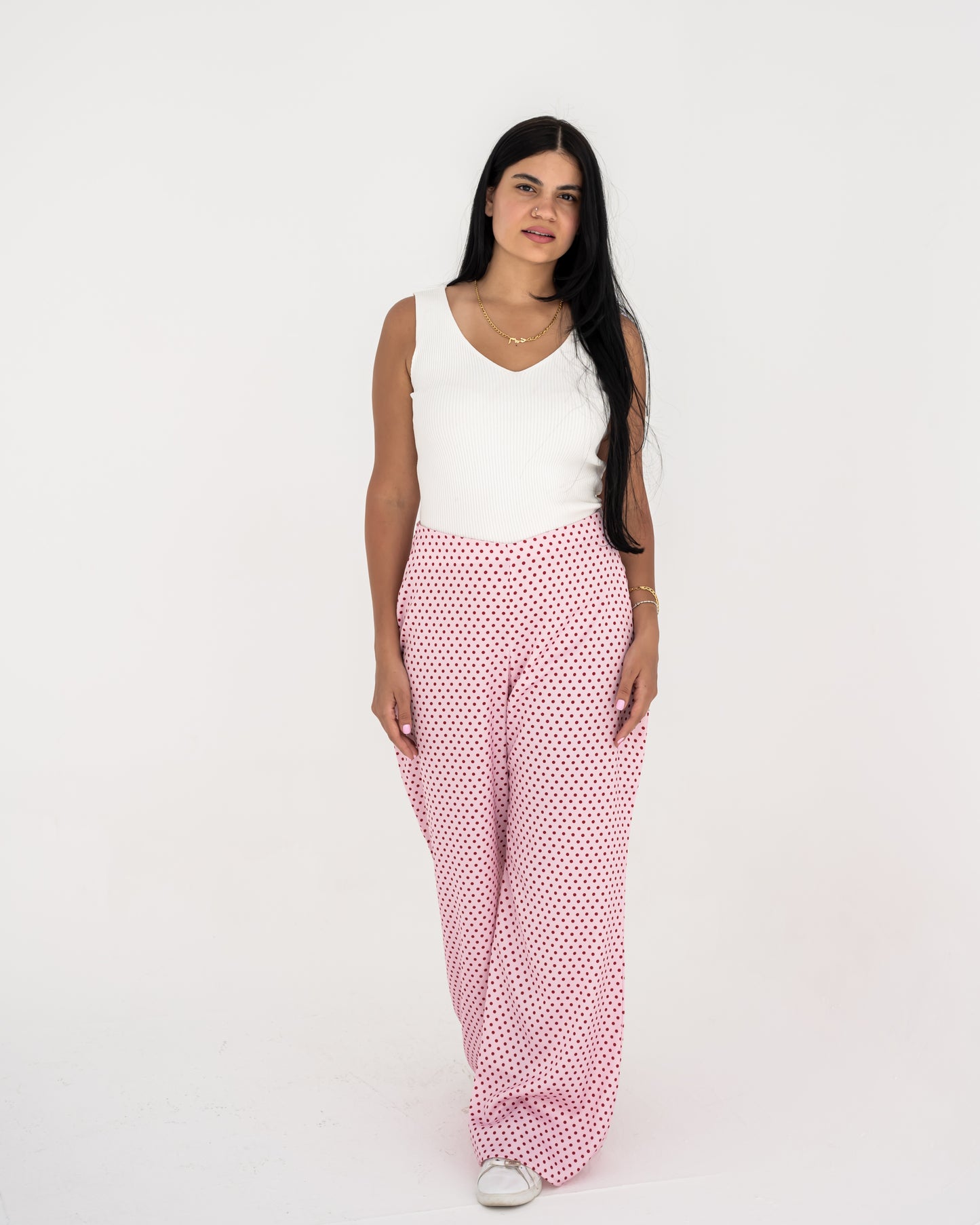 Pink Polka Satin Wide Pants