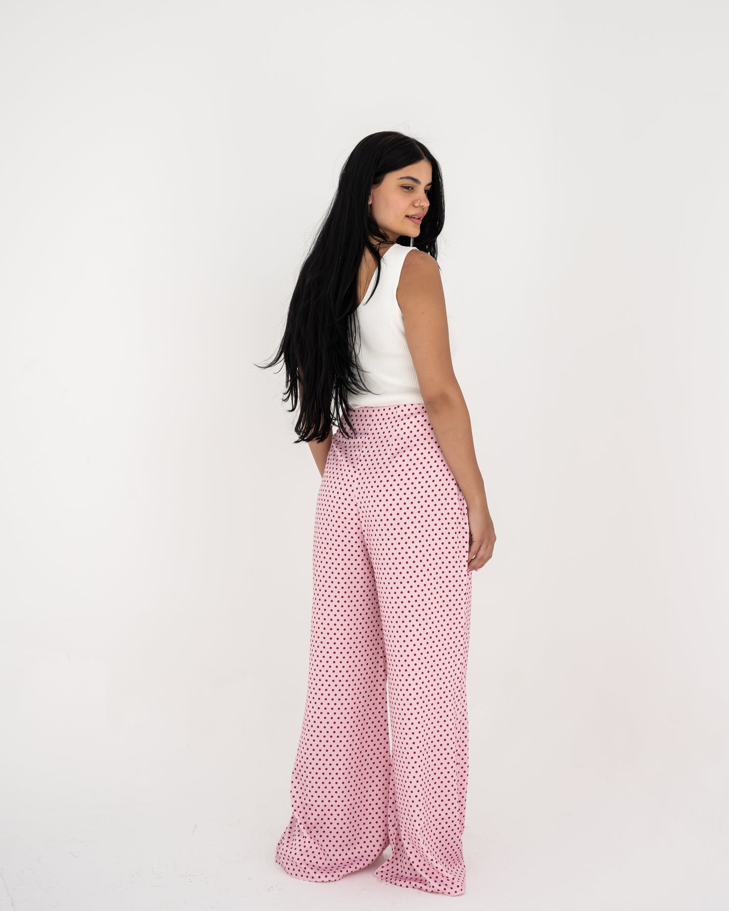 Pink Polka Satin Wide Pants