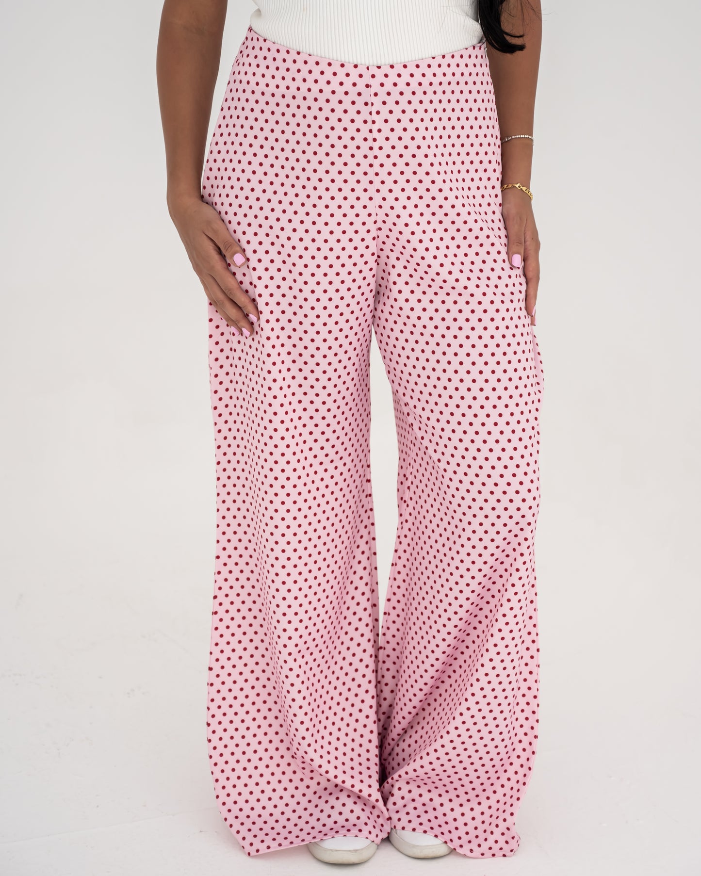 Pink Polka Satin Wide Pants