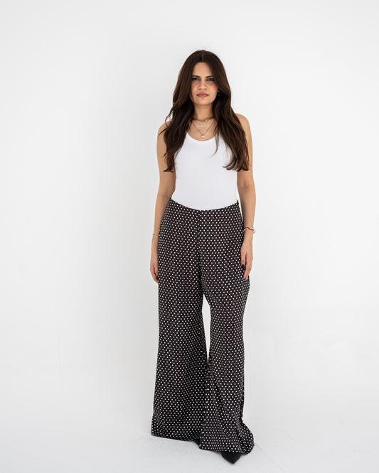 Black Polka Satin Wide Pants