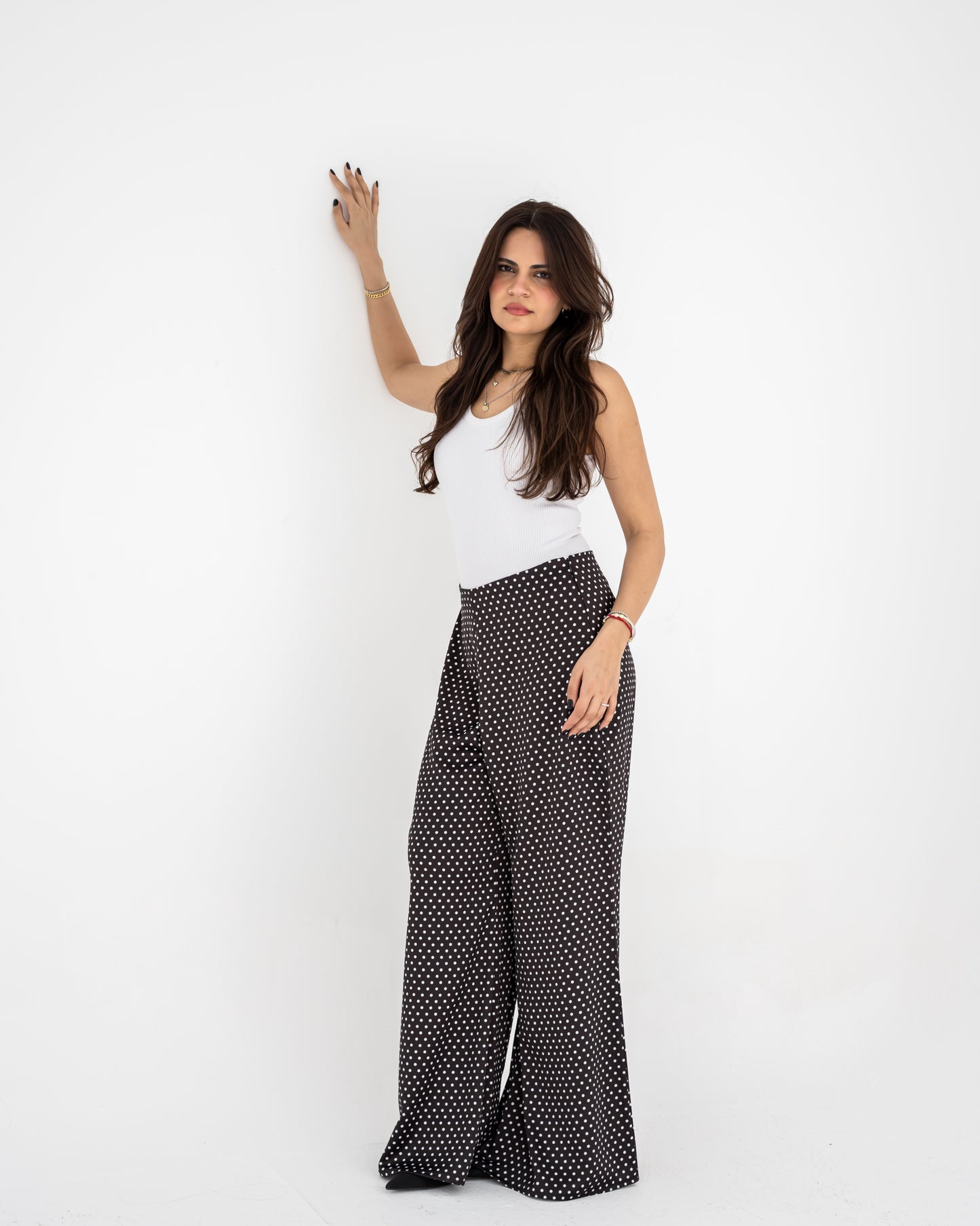 Black Polka Satin Wide Pants