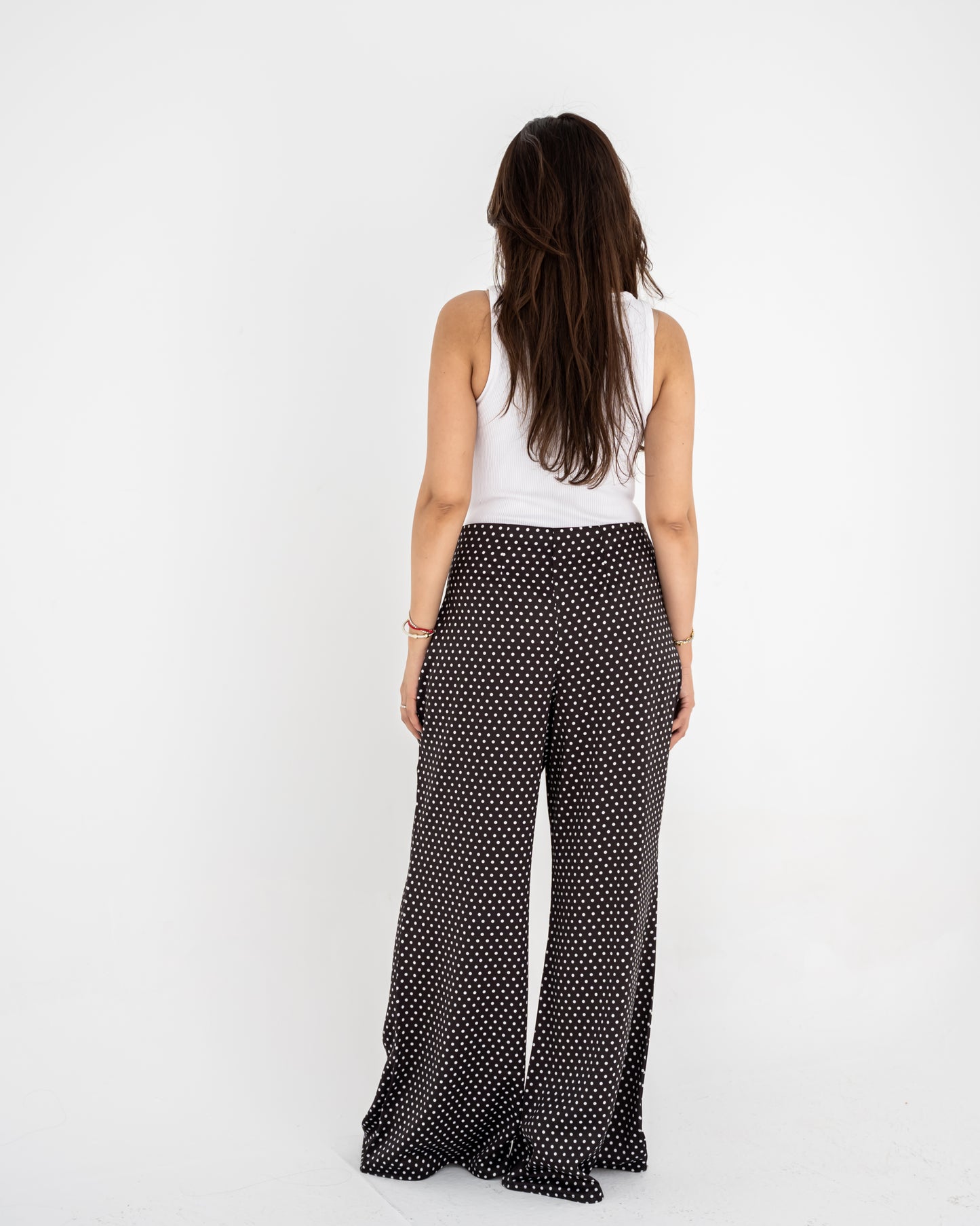 Black Polka Satin Wide Pants