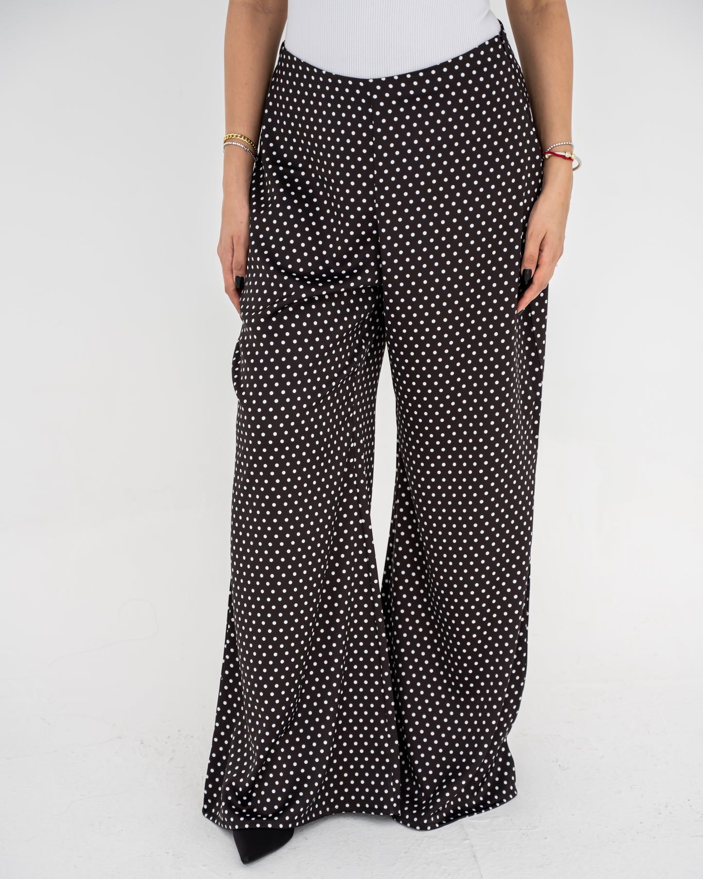 Black Polka Satin Wide Pants