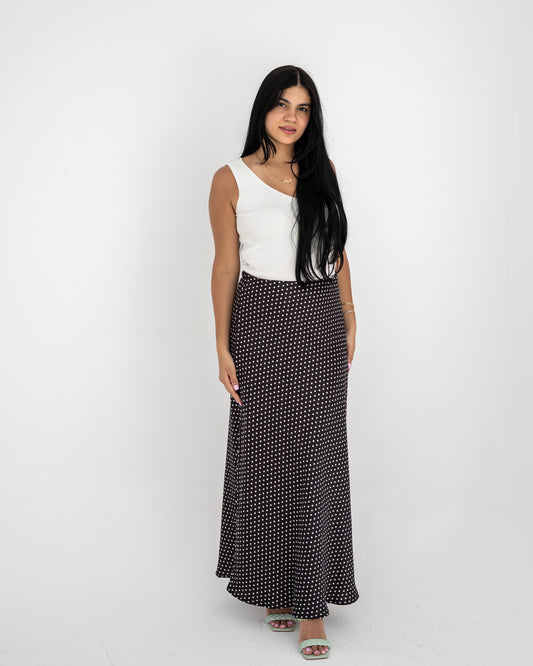 Black Polka Satin Skirt