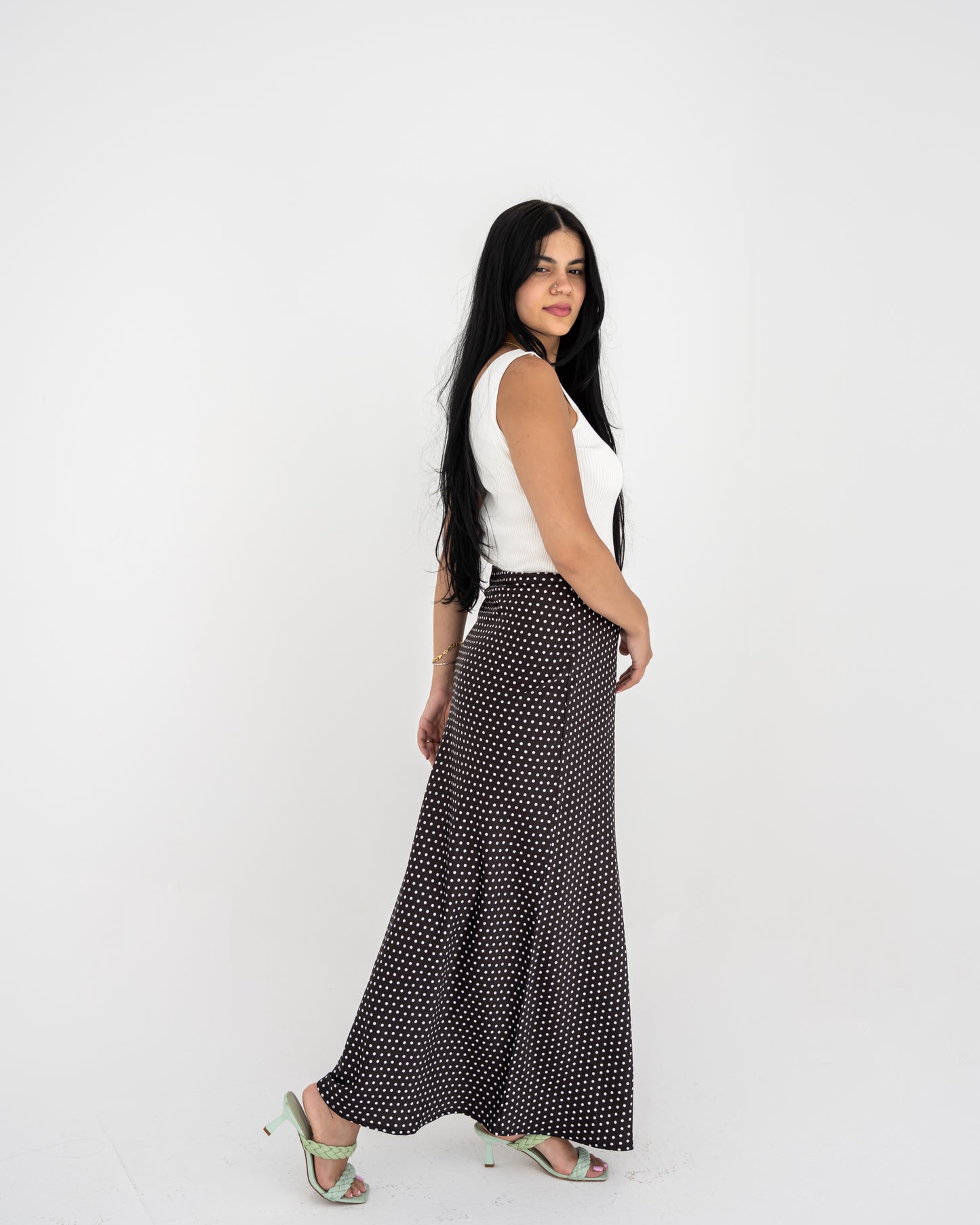 Black Polka Satin Skirt