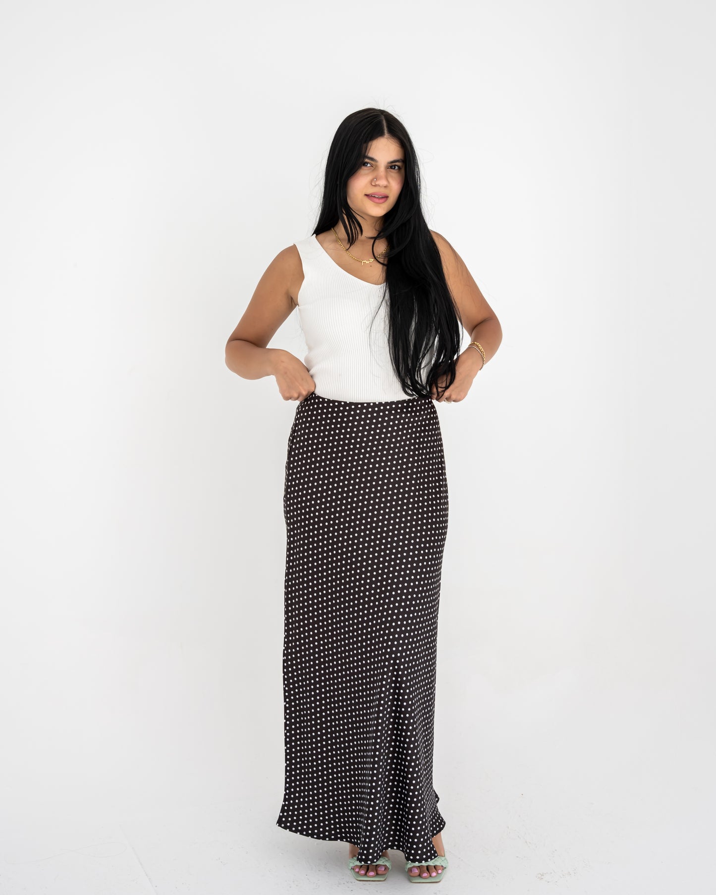 Black Polka Satin Skirt