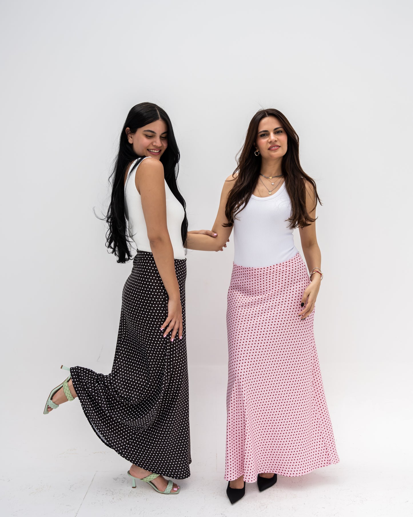 Black Polka Satin Skirt