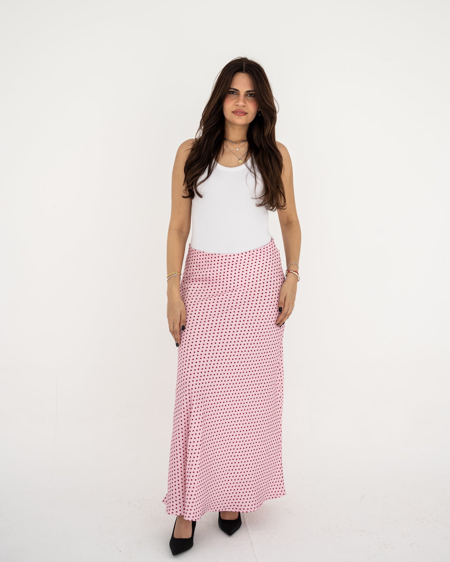 Pink Polka Satin Skirt