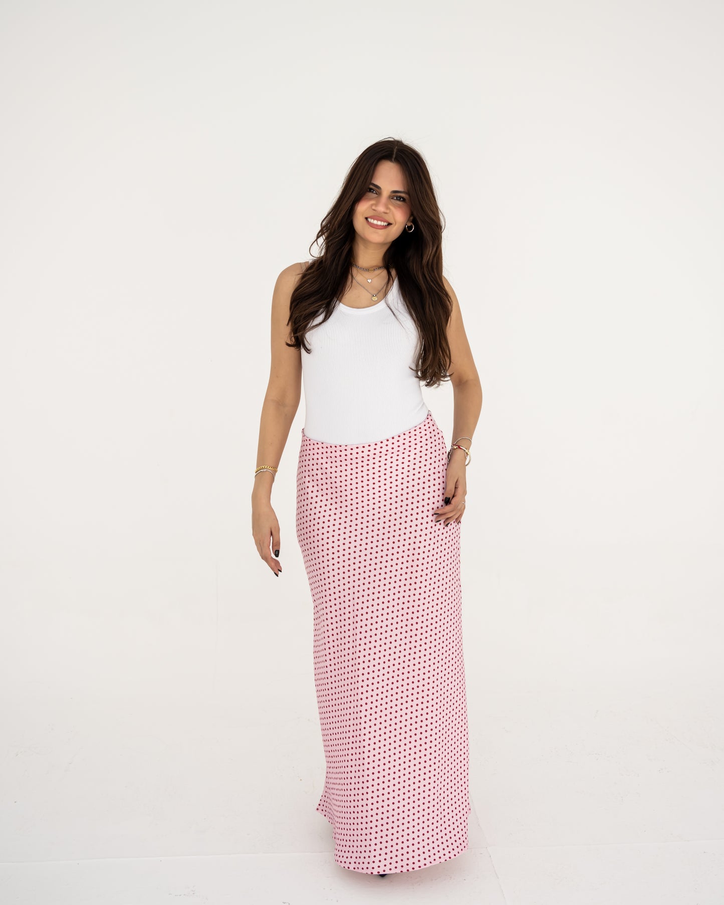 Pink Polka Satin Skirt