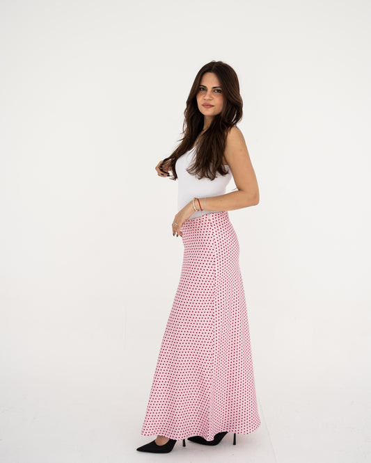 Pink Polka Satin Skirt