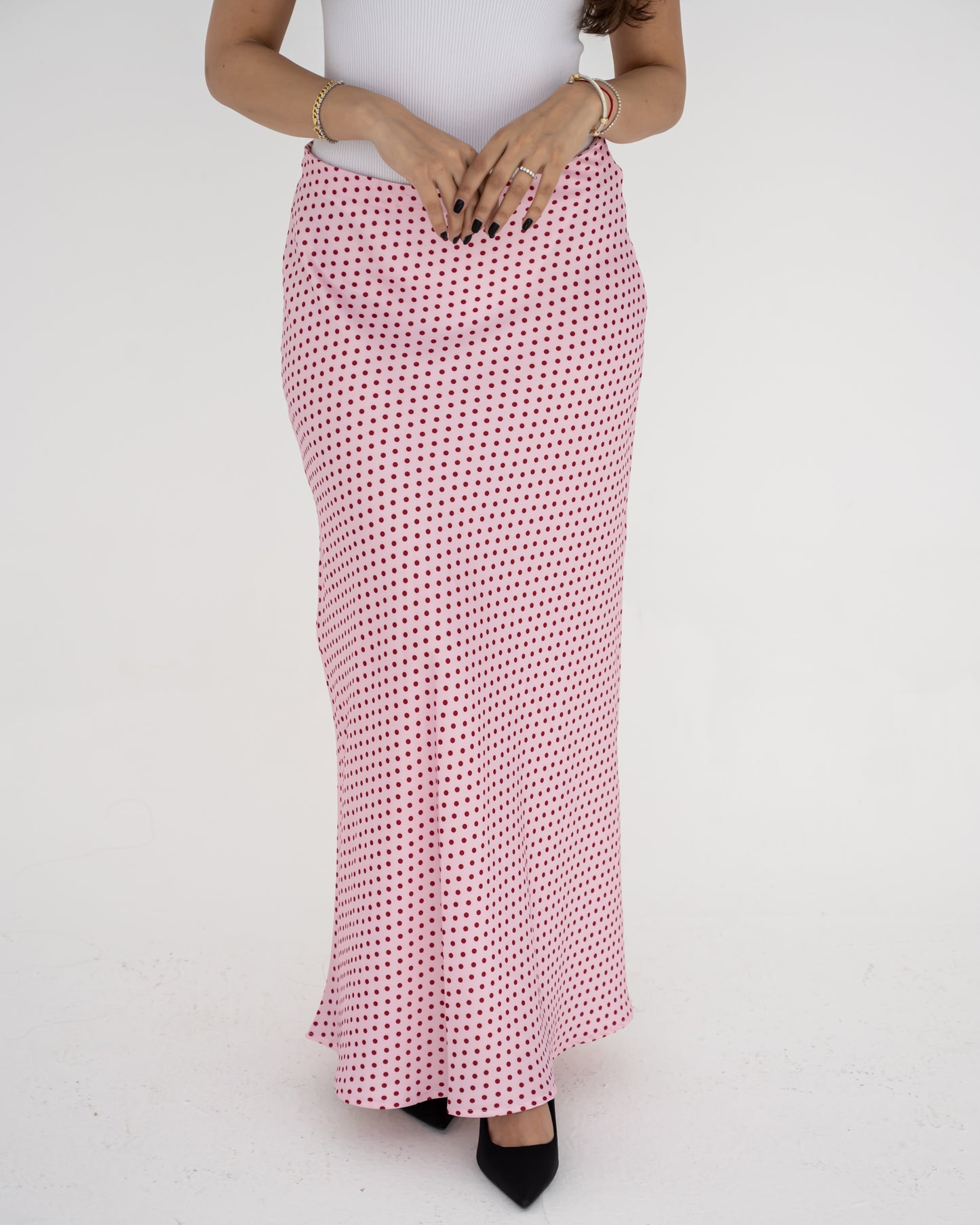 Pink Polka Satin Skirt