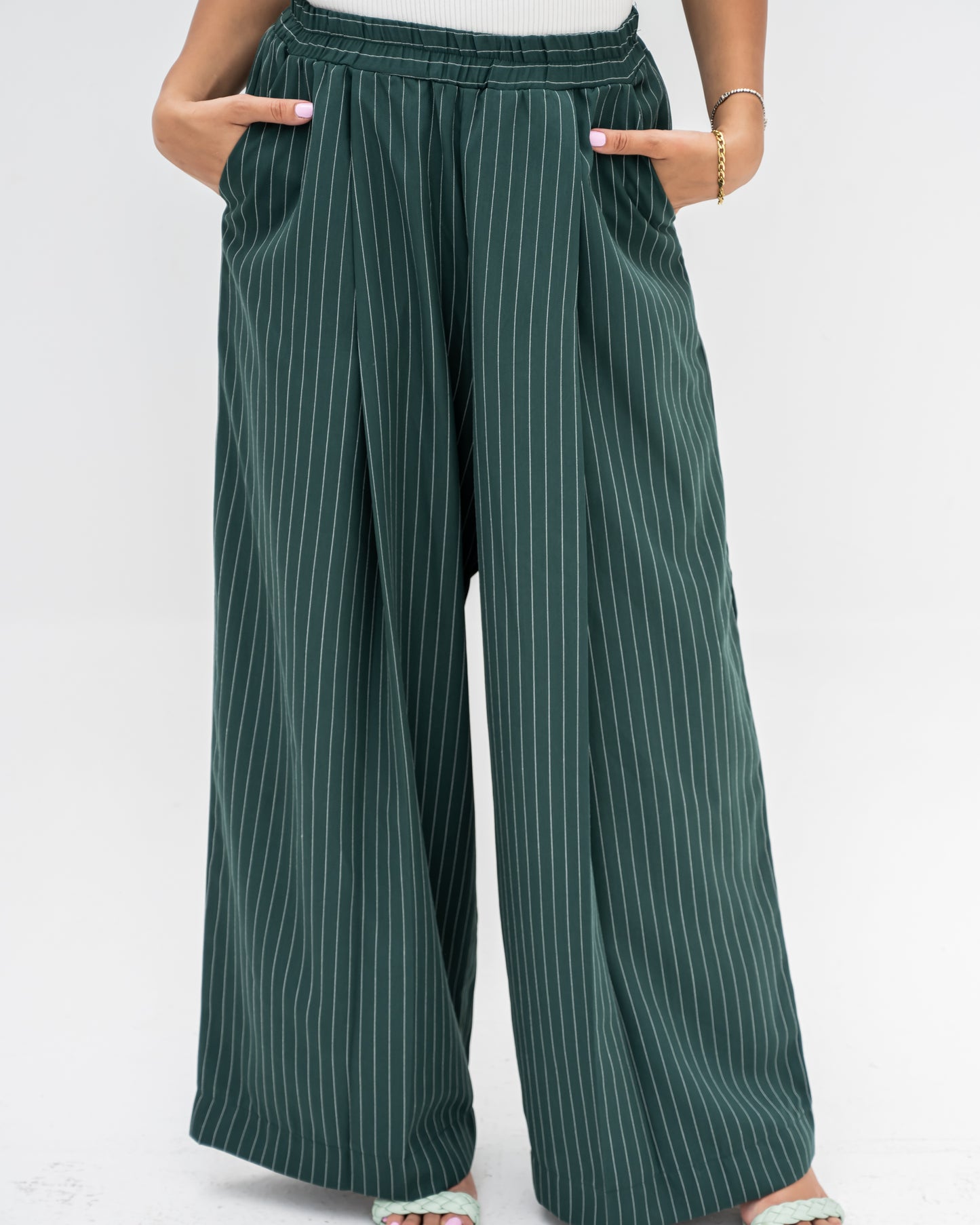 Trendy Cut Striped Pants In Green