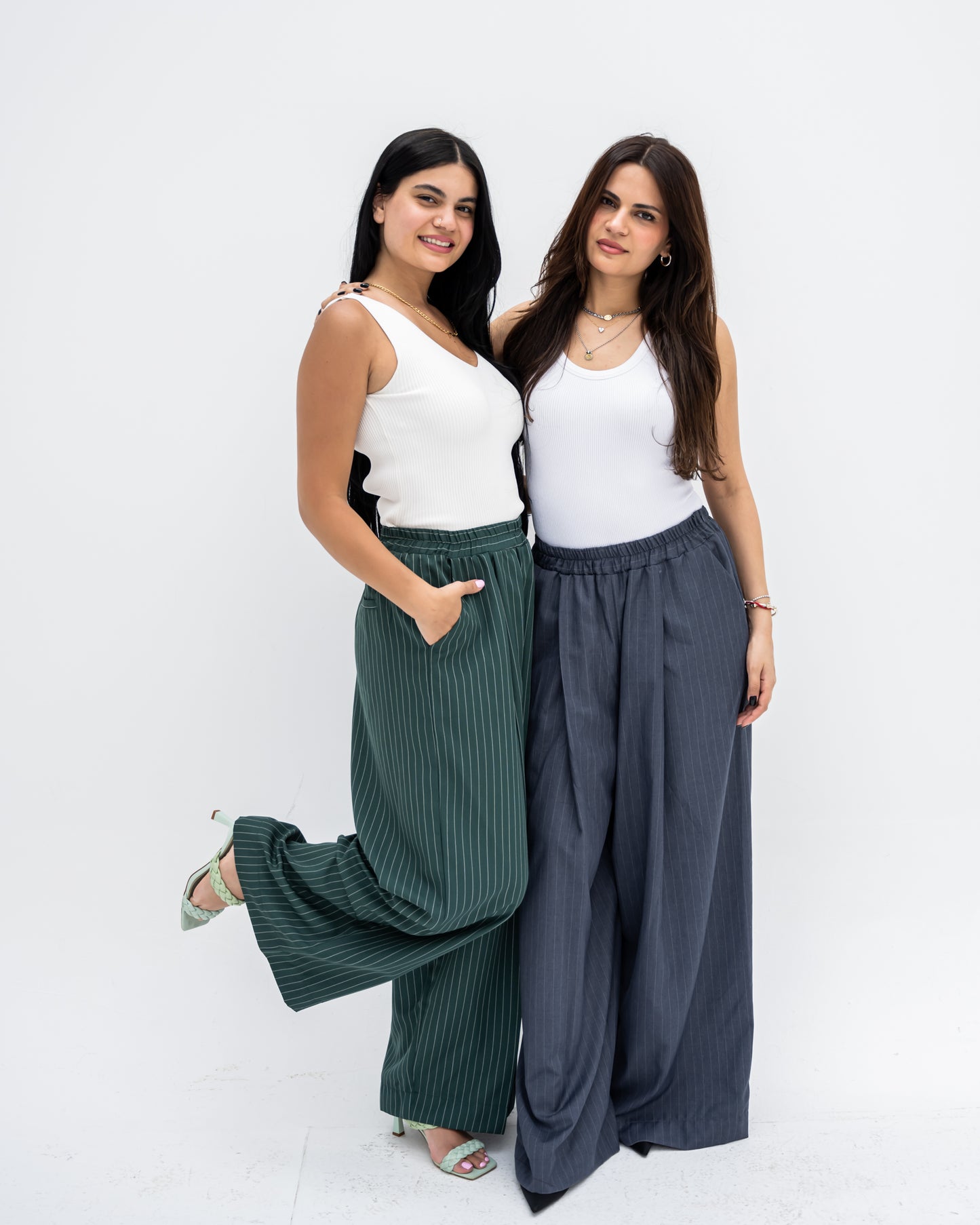 Trendy Cut Striped Pants In Green