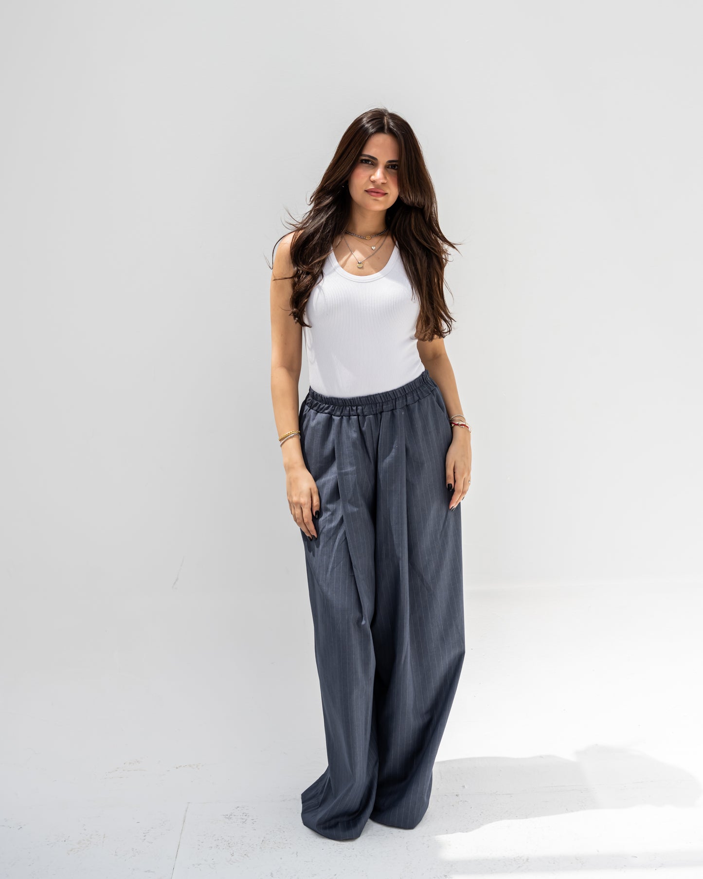 Trendy Cut Striped Pants In Grey