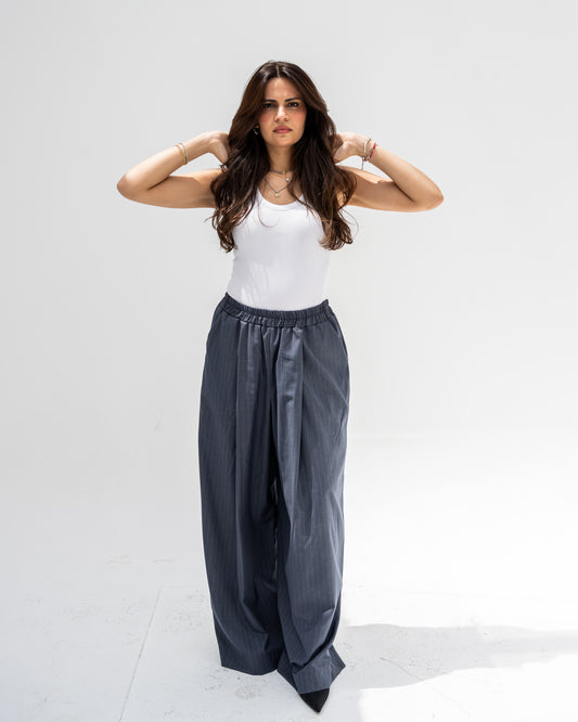 Trendy Cut Striped Pants In Grey