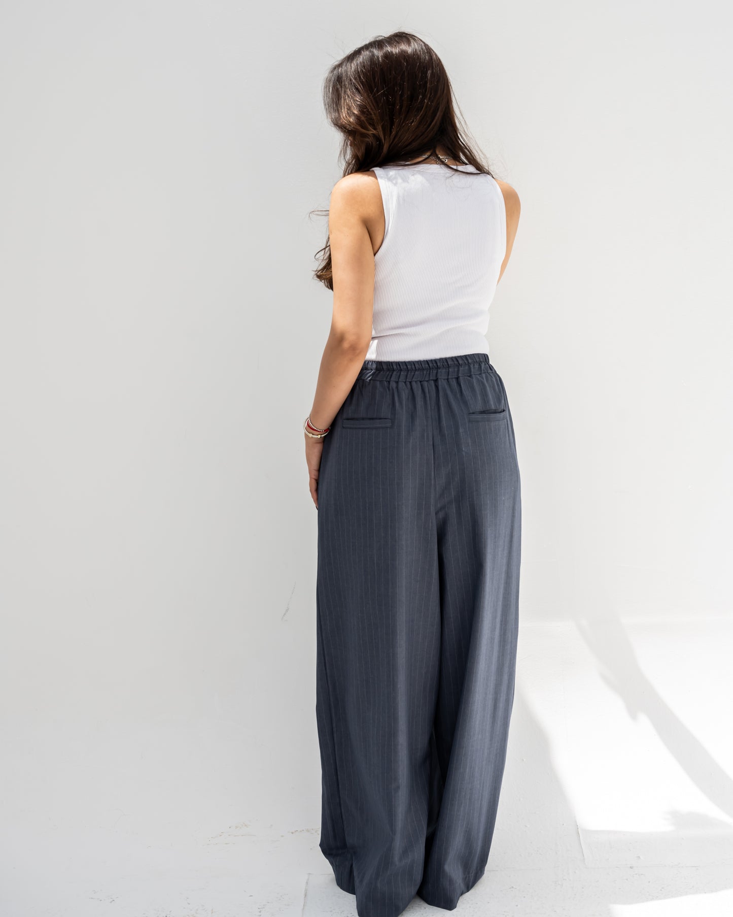 Trendy Cut Striped Pants In Grey