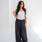 Trendy Cut Striped Pants In Black