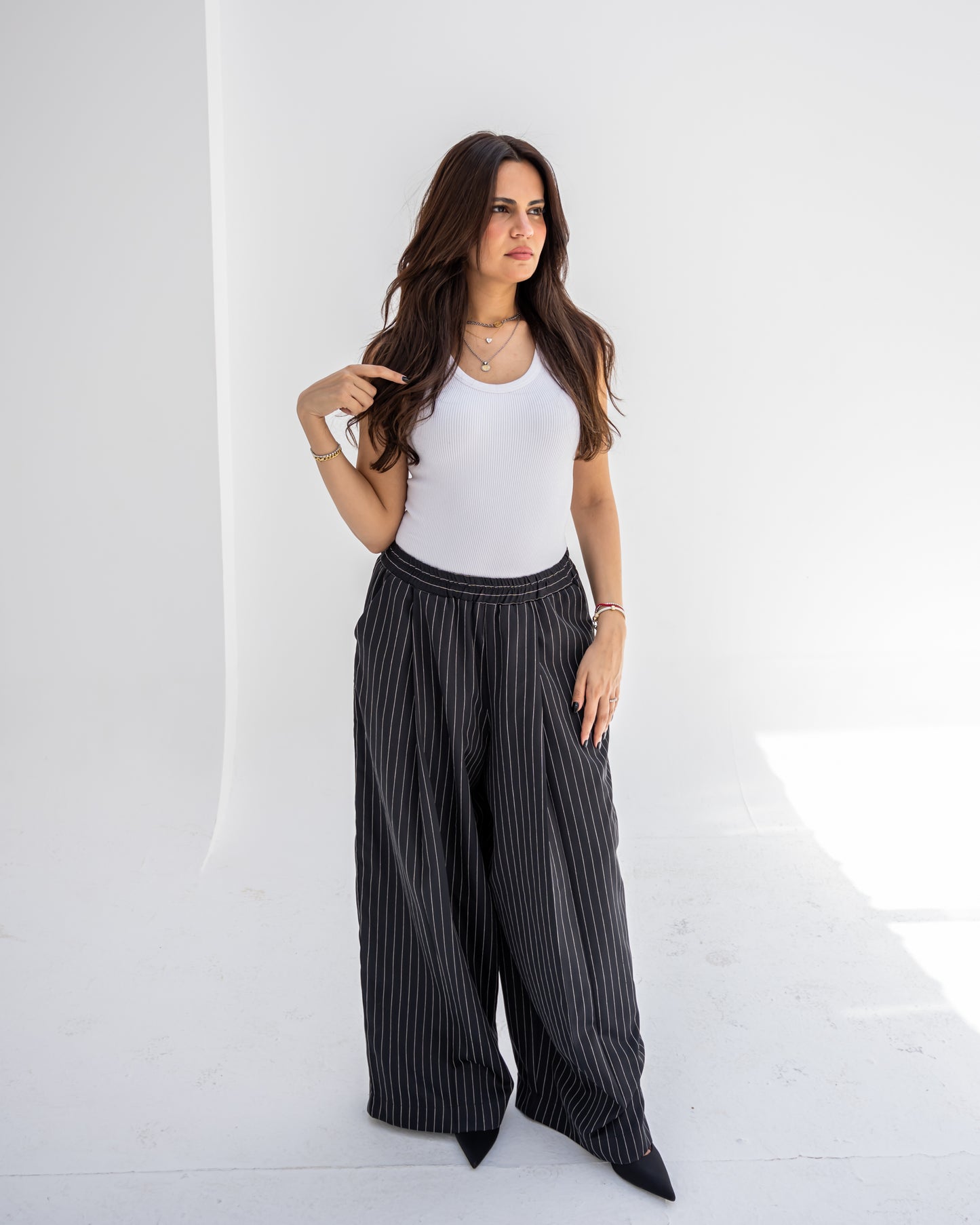Trendy Cut Striped Pants In Black