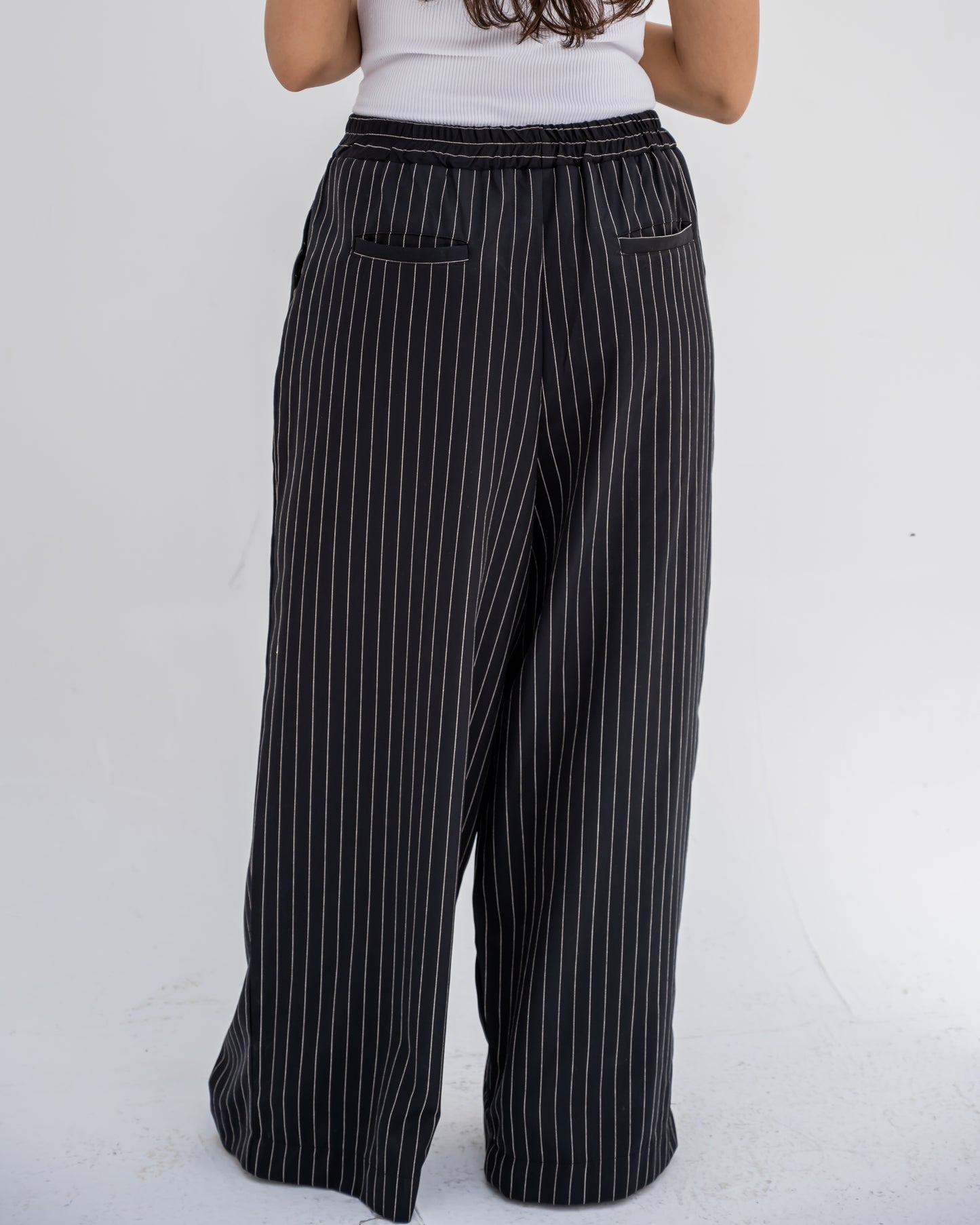 Trendy Cut Striped Pants In Black