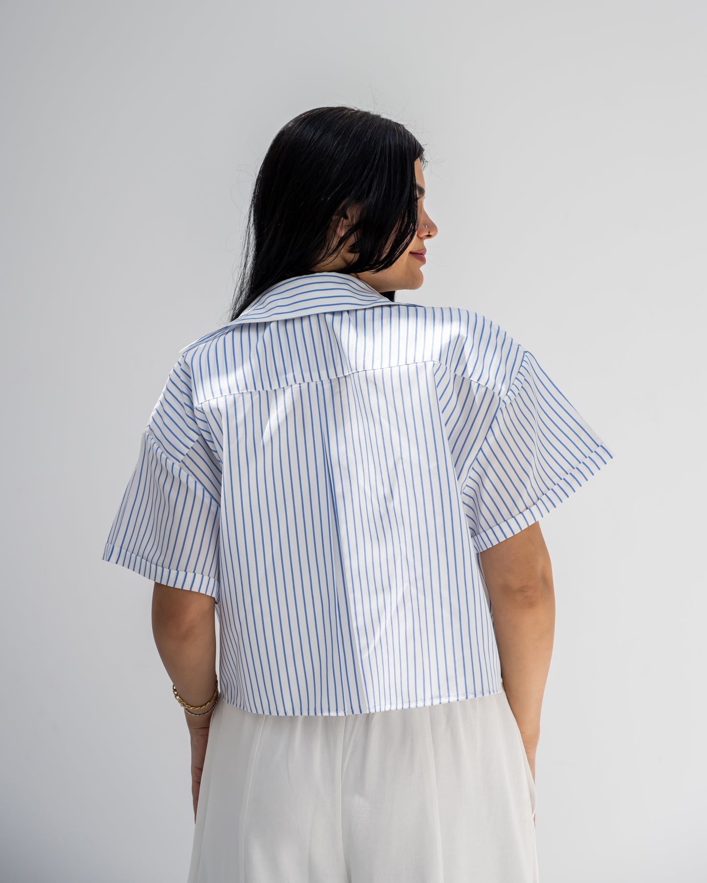 Striped Shirt In Baby Blue "half-sleeves"