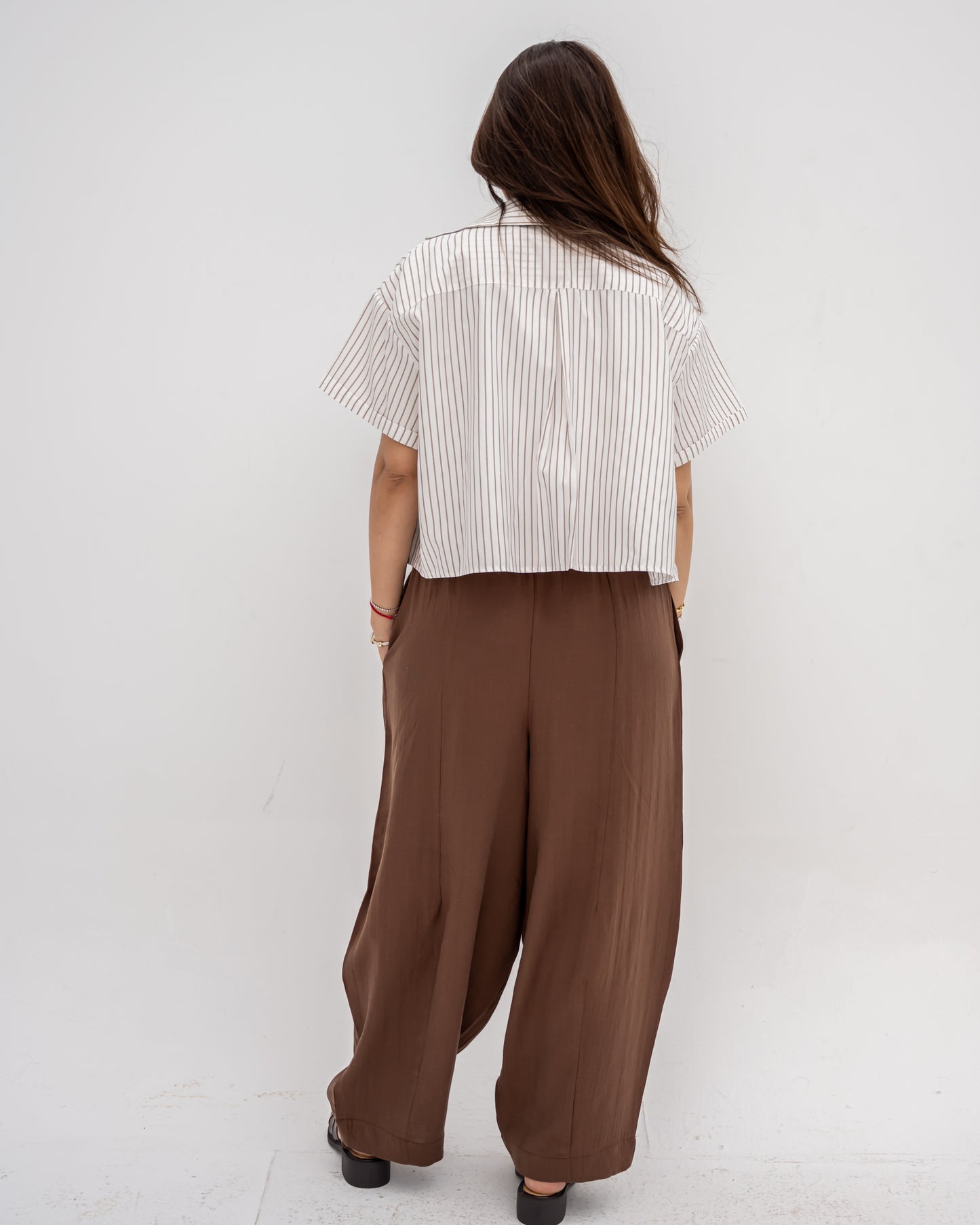 Striped Shirt In Beige "half-sleeves"