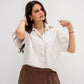 Striped Shirt In Beige "half-sleeves"