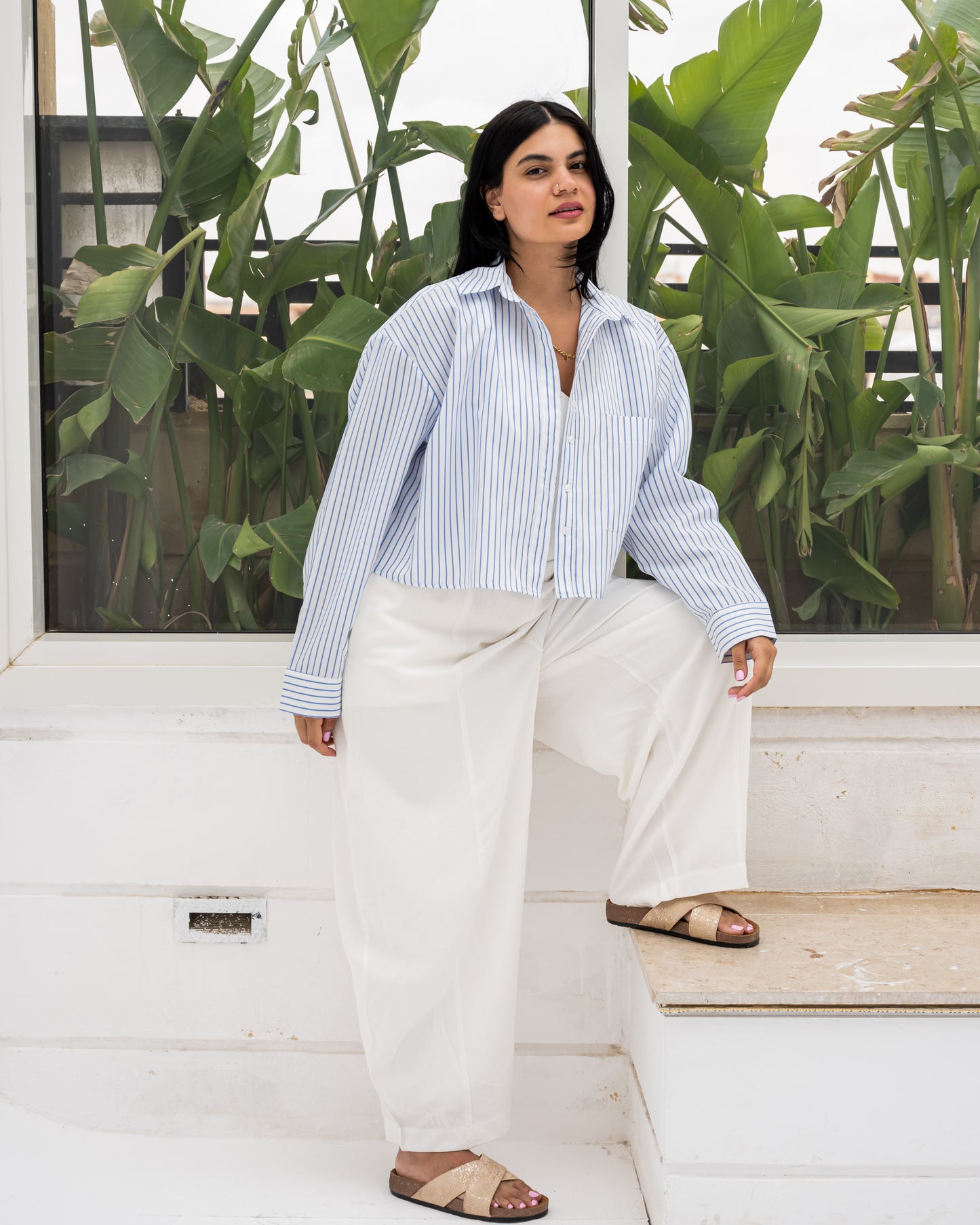 Striped Shirt In Baby Blue "long-sleeves"
