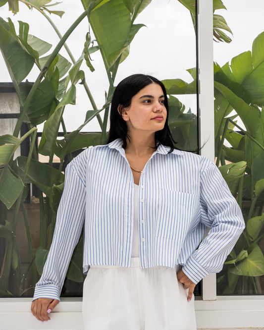 Striped Shirt In Baby Blue "long-sleeves"