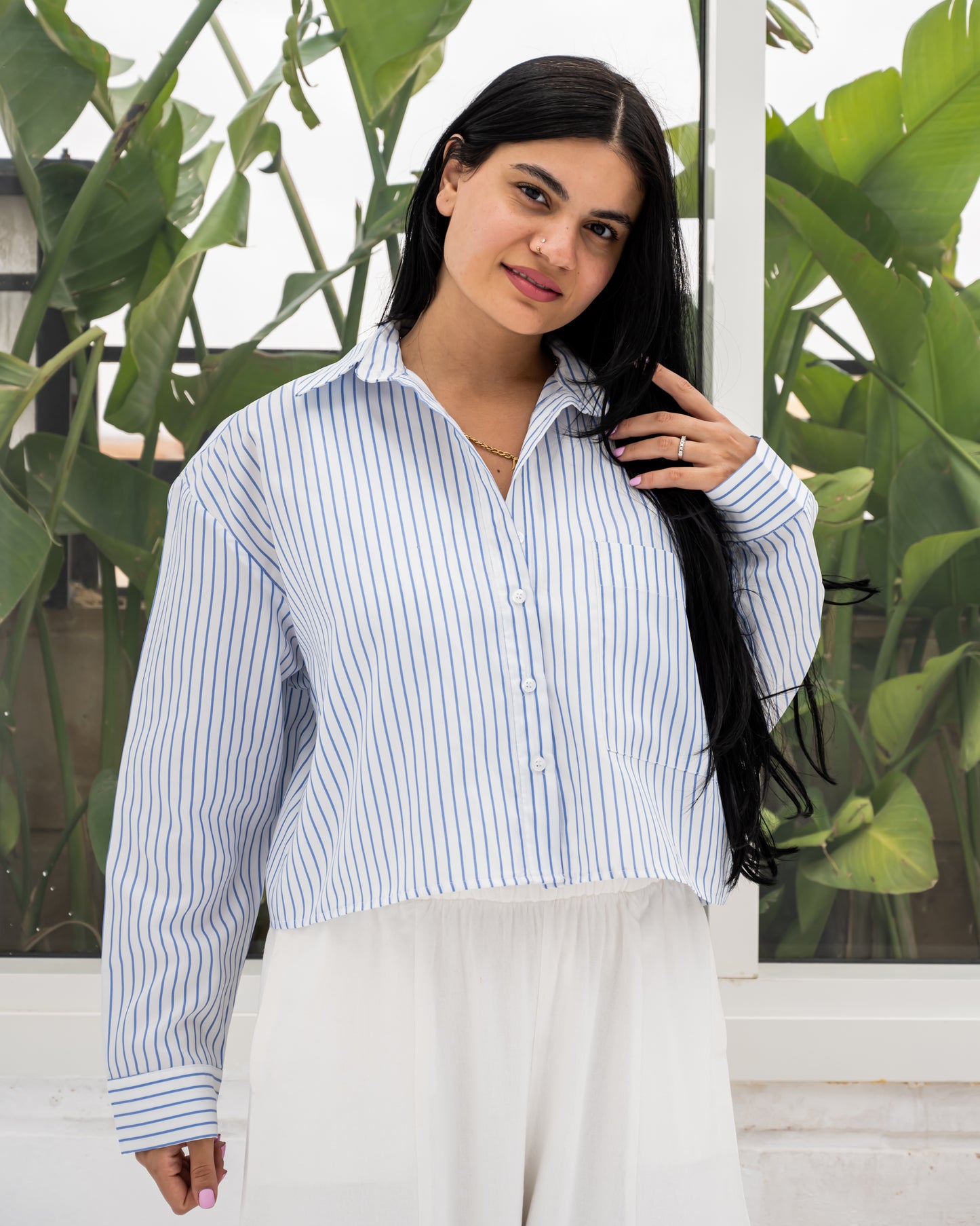 Striped Shirt In Baby Blue "long-sleeves"