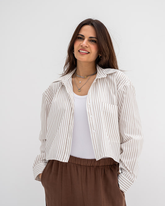 Striped Shirt In Beige "long-sleeves" (Copy)