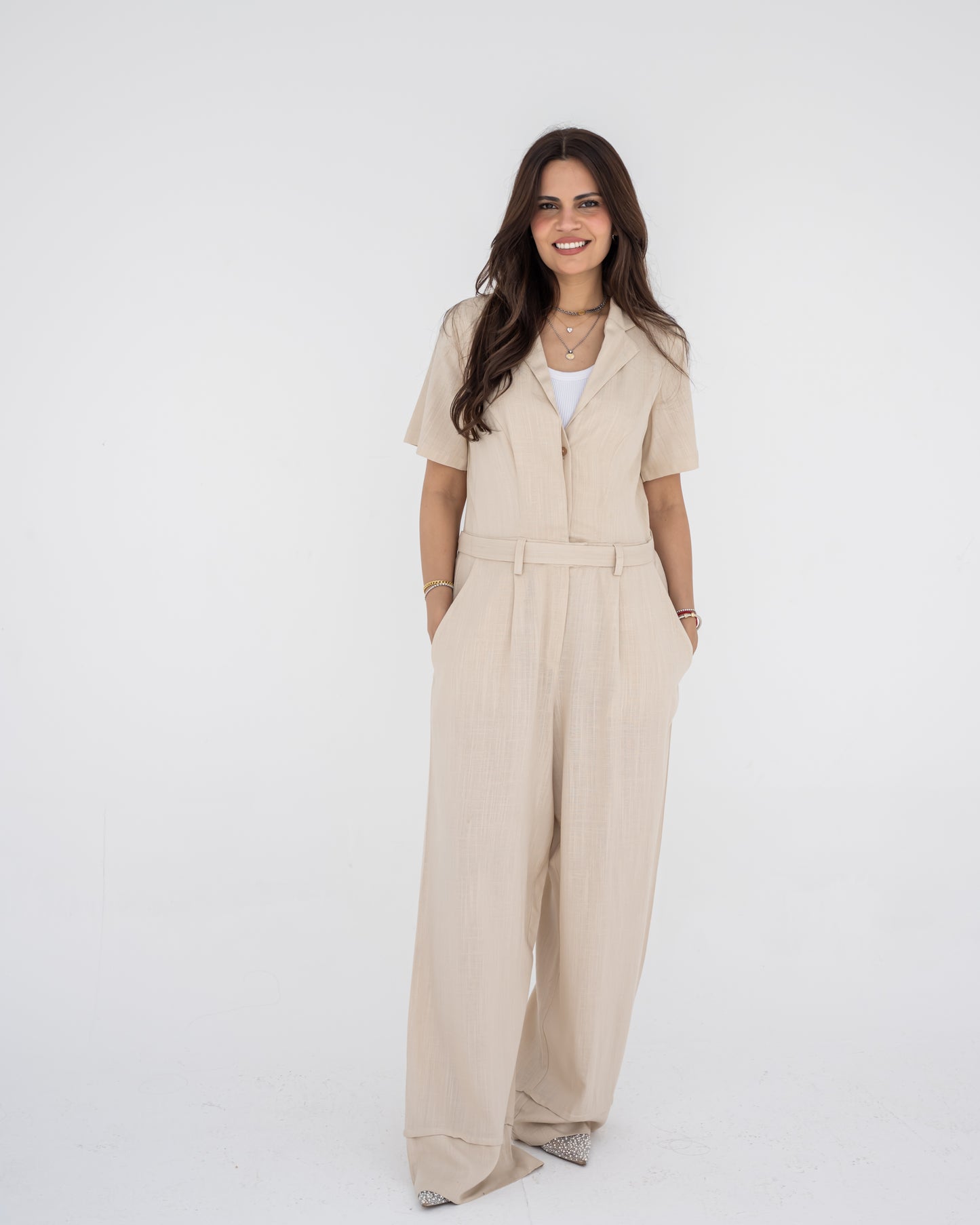 Beige Linen Jumpsuit