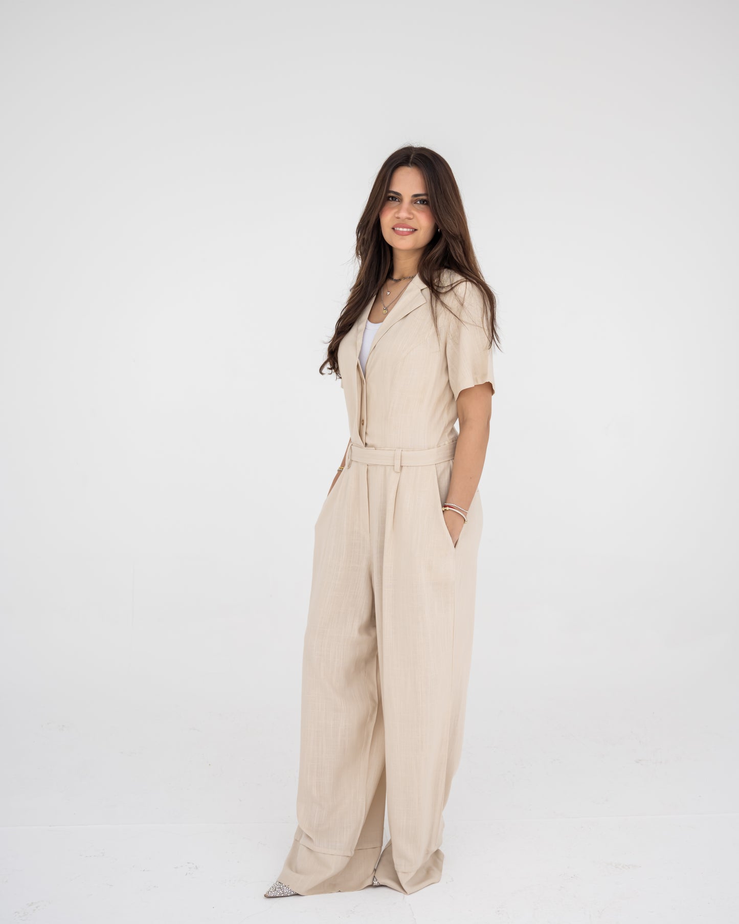 Beige Linen Jumpsuit