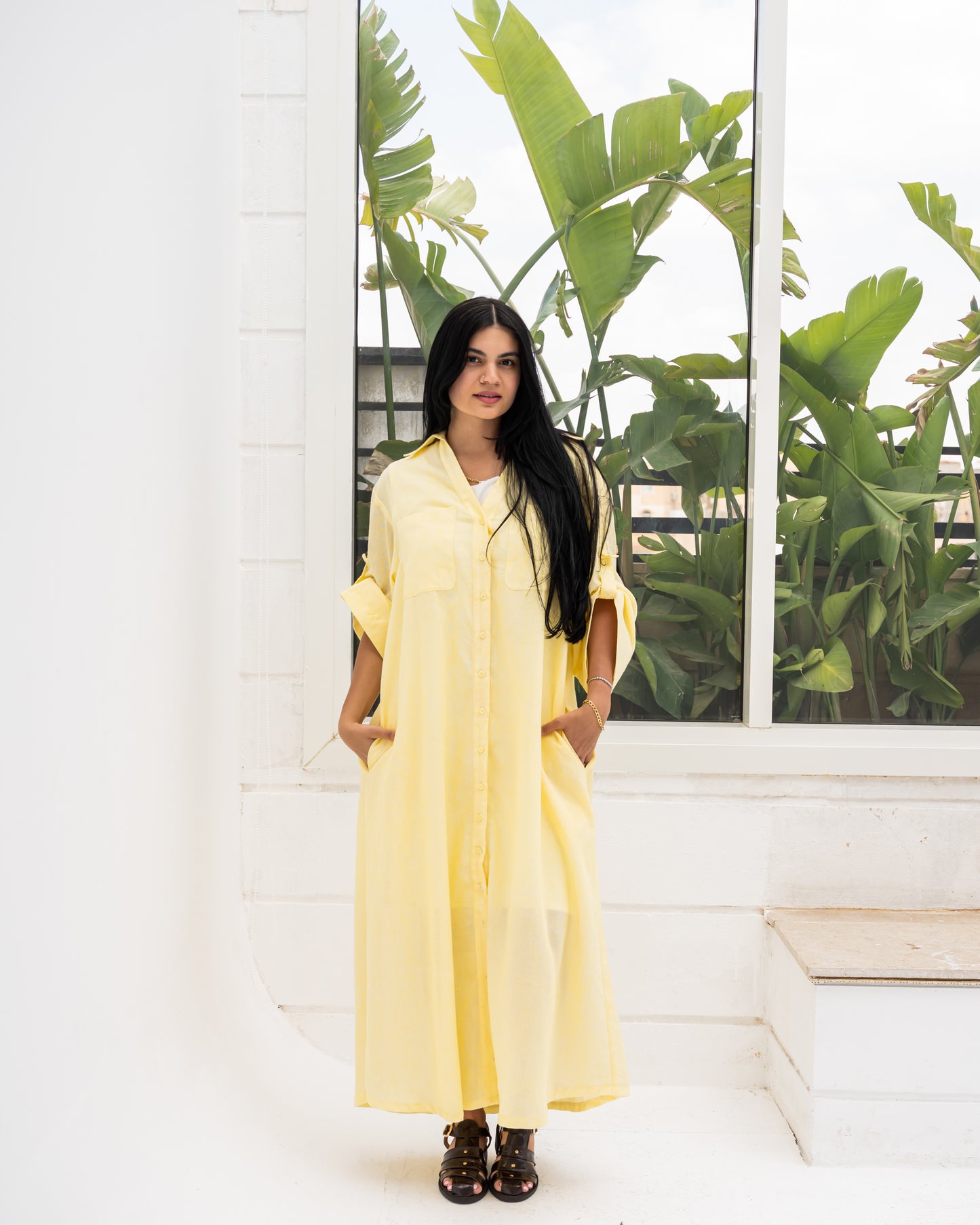 Linen Shirt Dress In Butter Yellow