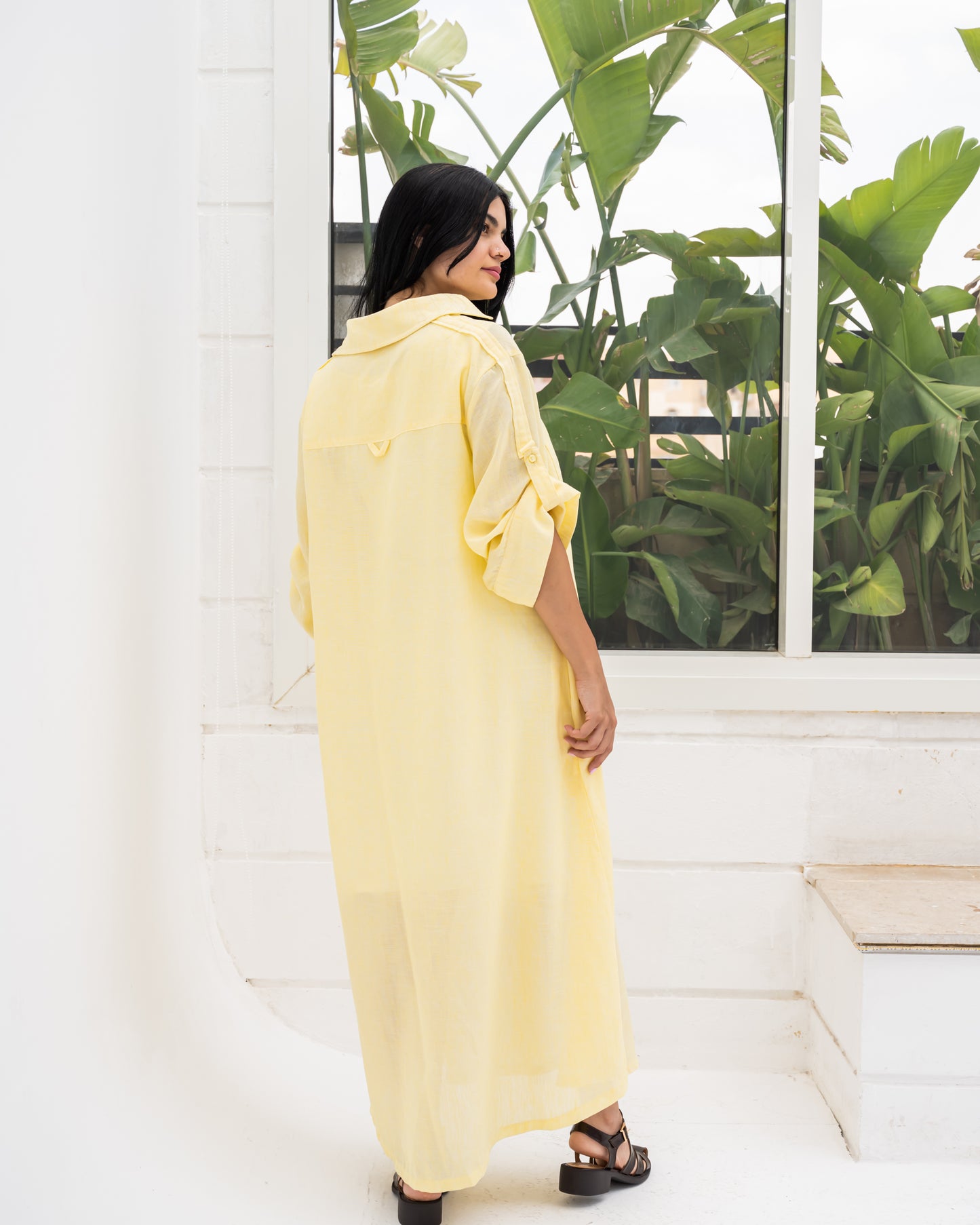 Linen Shirt Dress In Butter Yellow