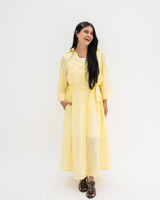 Linen Shirt Dress In Butter Yellow
