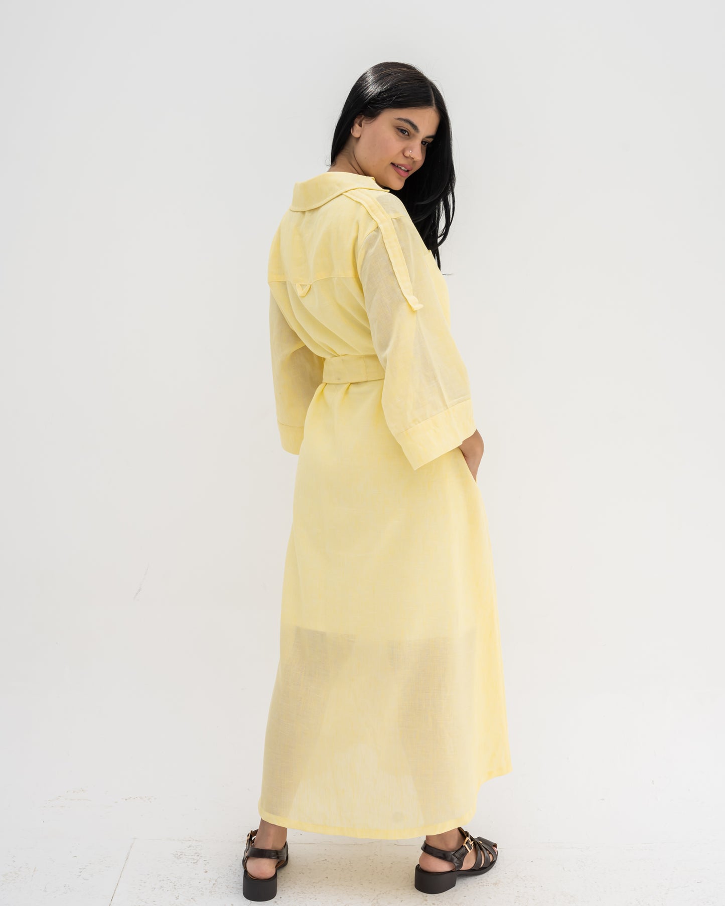 Linen Shirt Dress In Butter Yellow