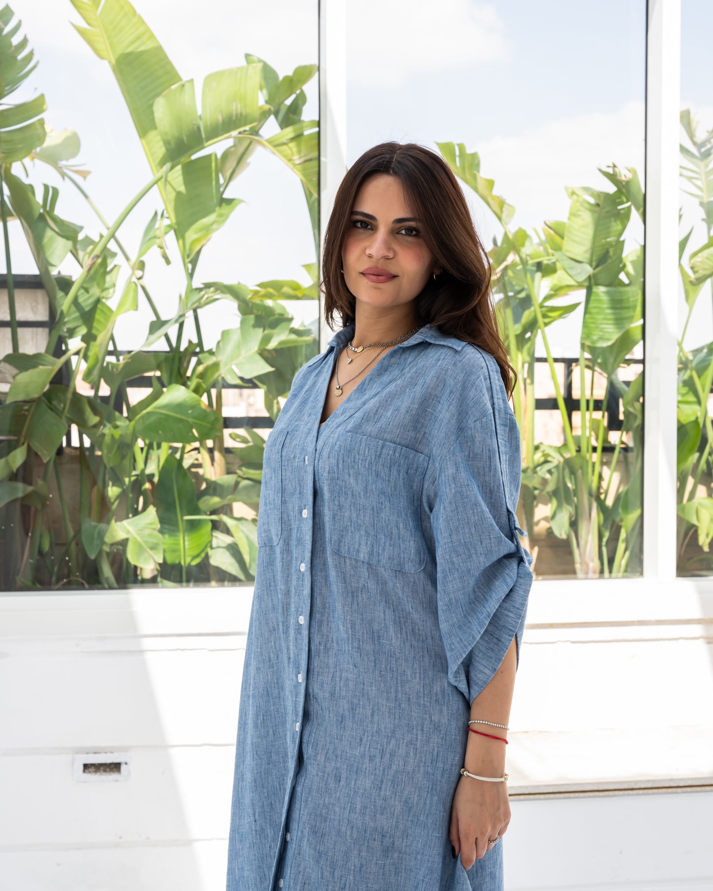 Linen Shirt Dress In Dust Blue
