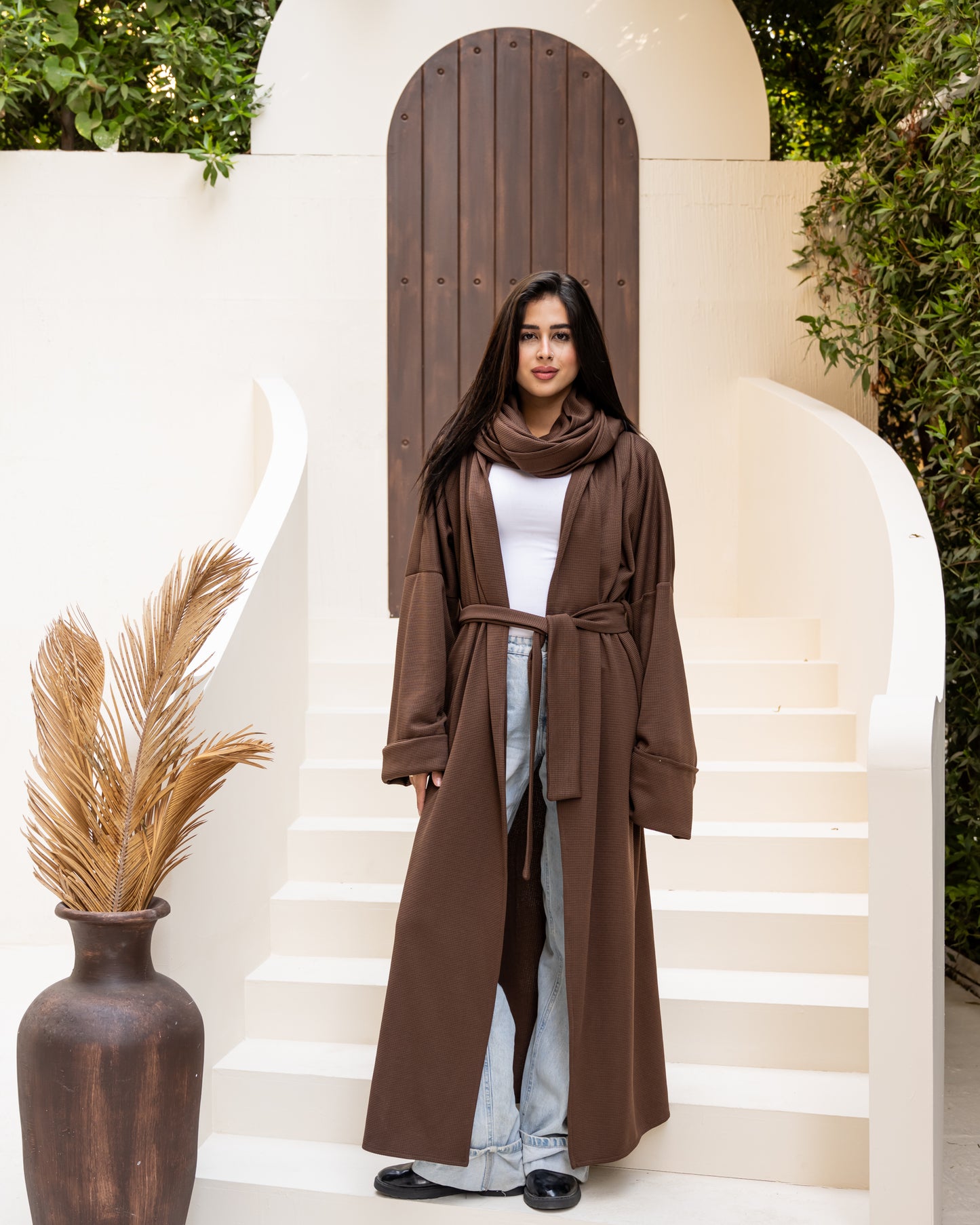 Scarf-Flow Cardigan In Brown