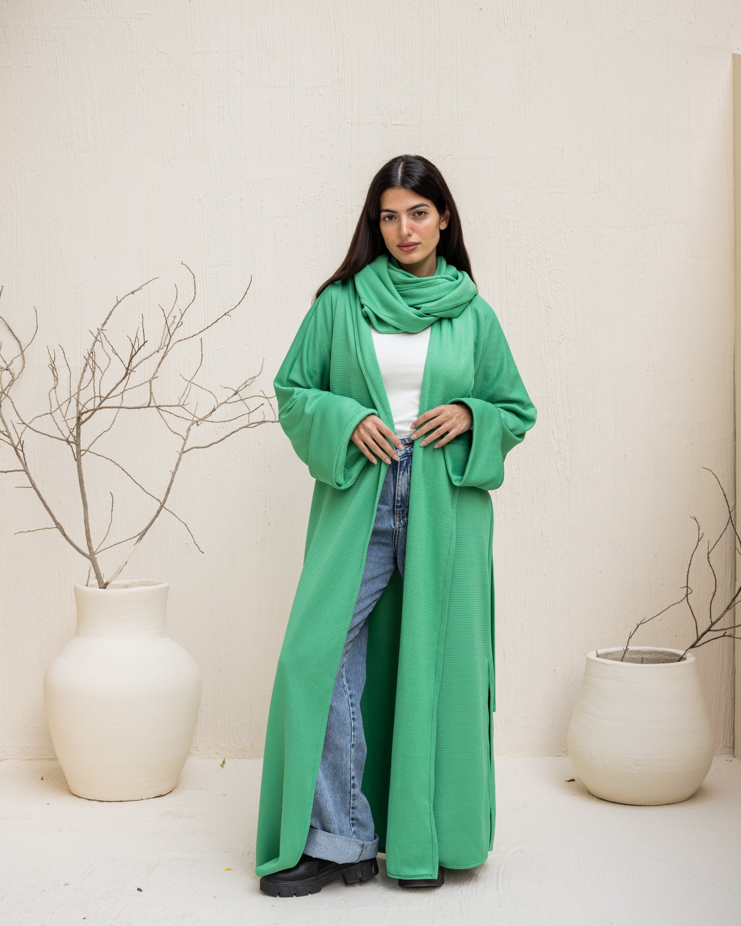 Scarf-Flow Cardigan In Green