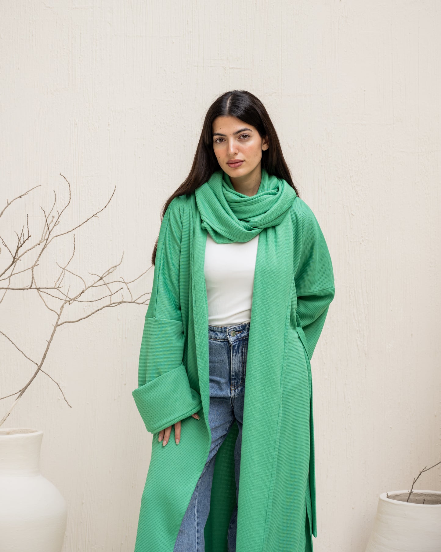 Scarf-Flow Cardigan In Green