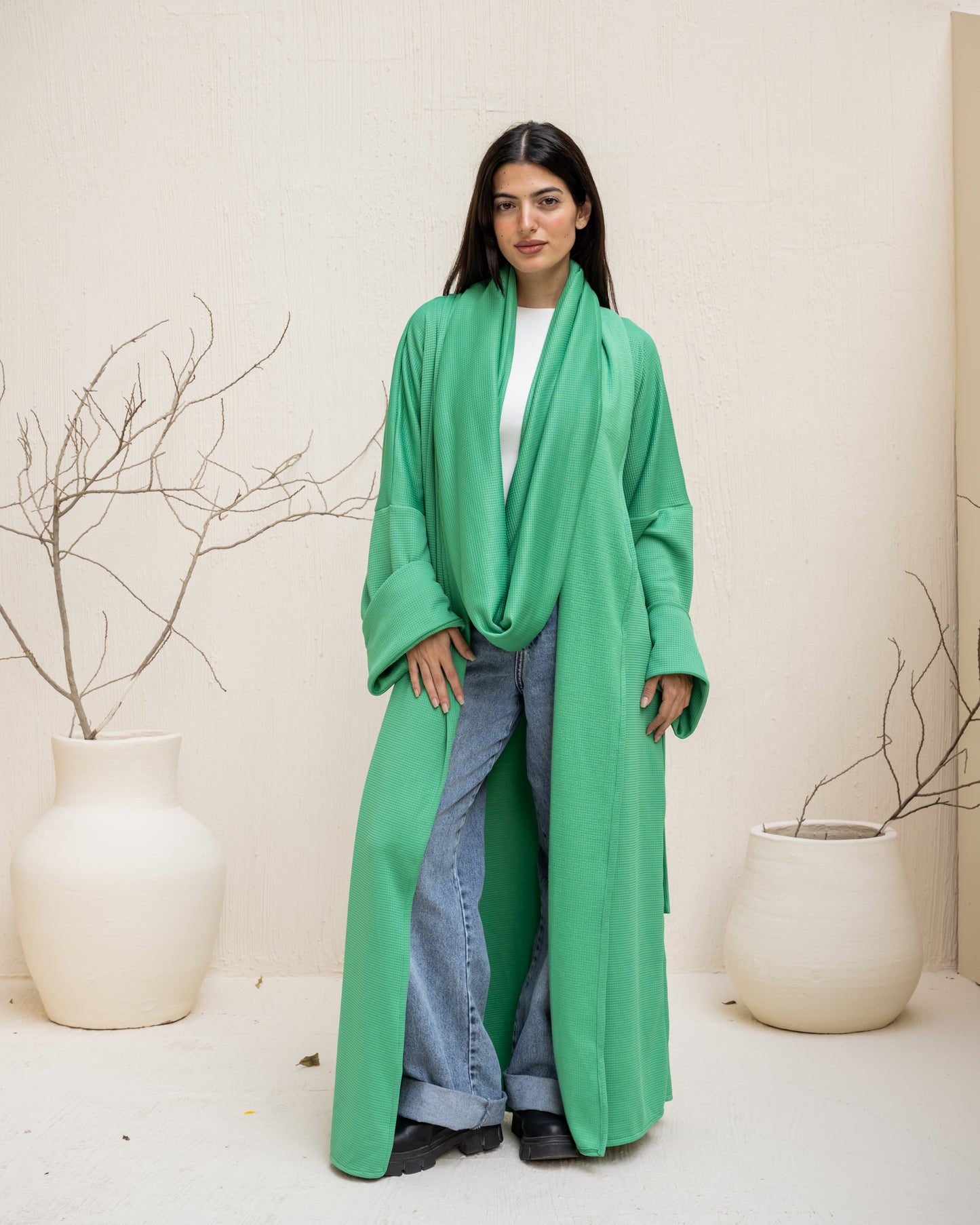 Scarf-Flow Cardigan In Green