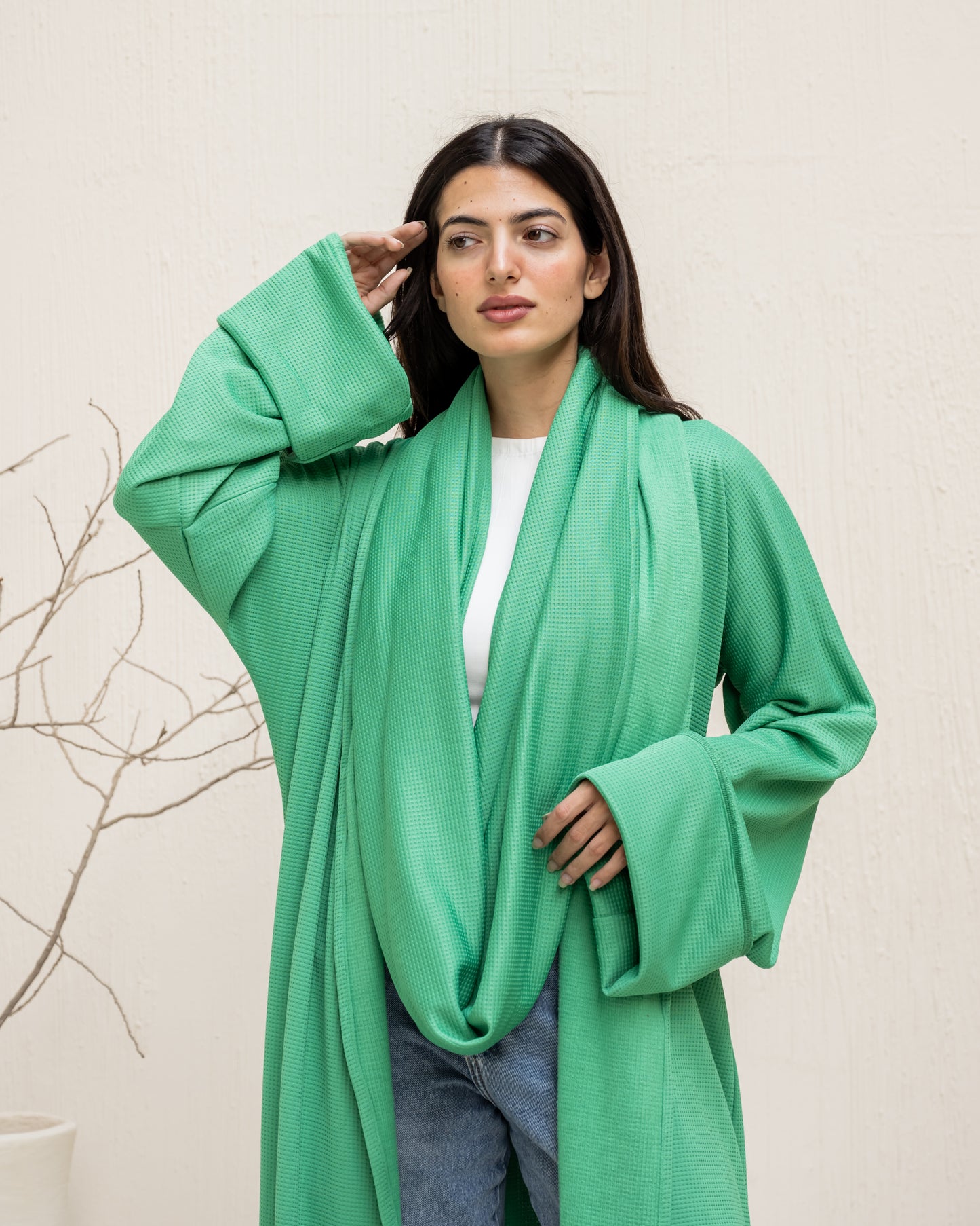 Scarf-Flow Cardigan In Green