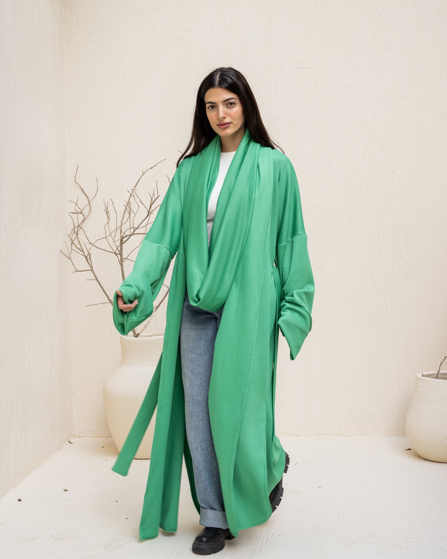 Scarf-Flow Cardigan In Green