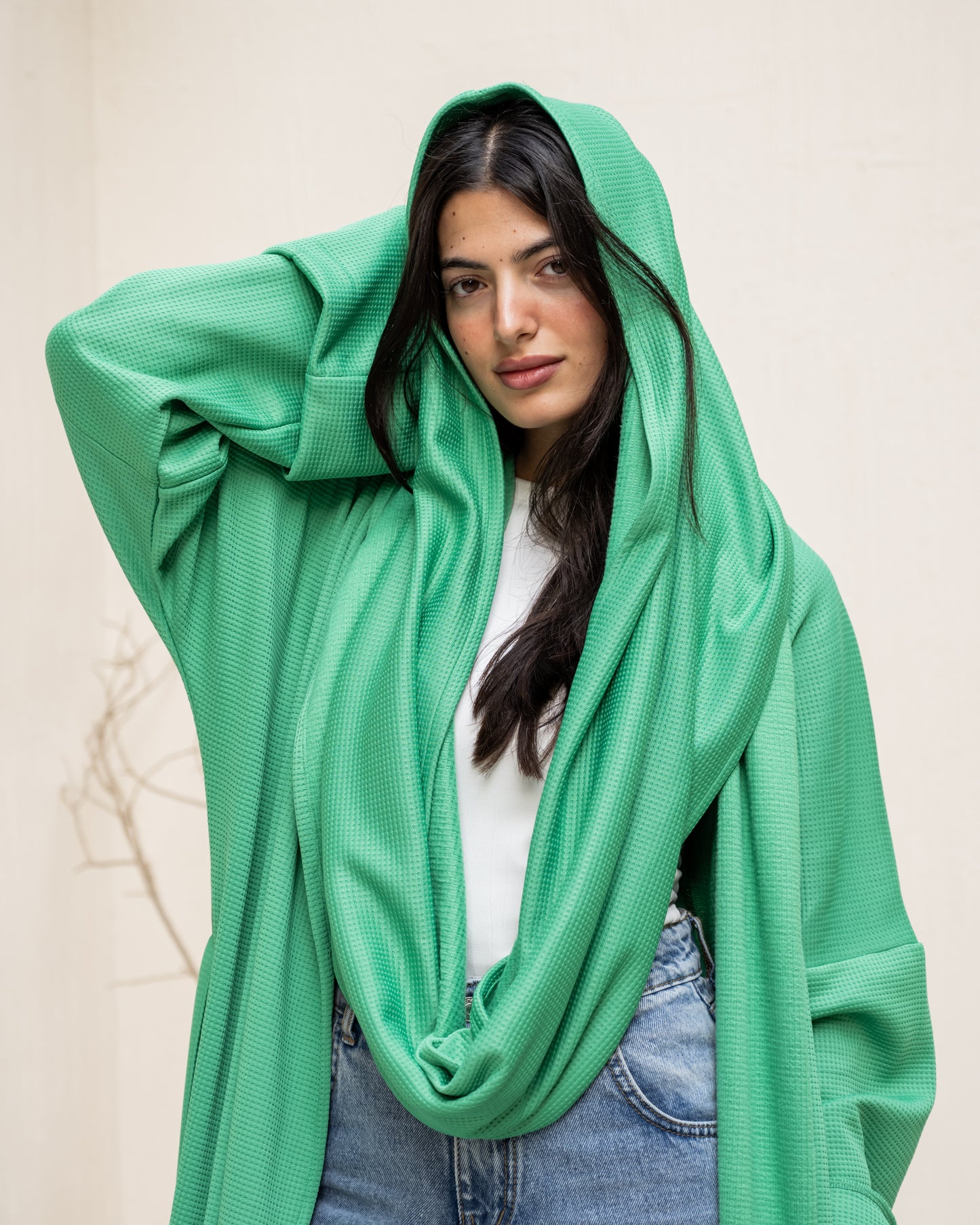 Scarf-Flow Cardigan In Green