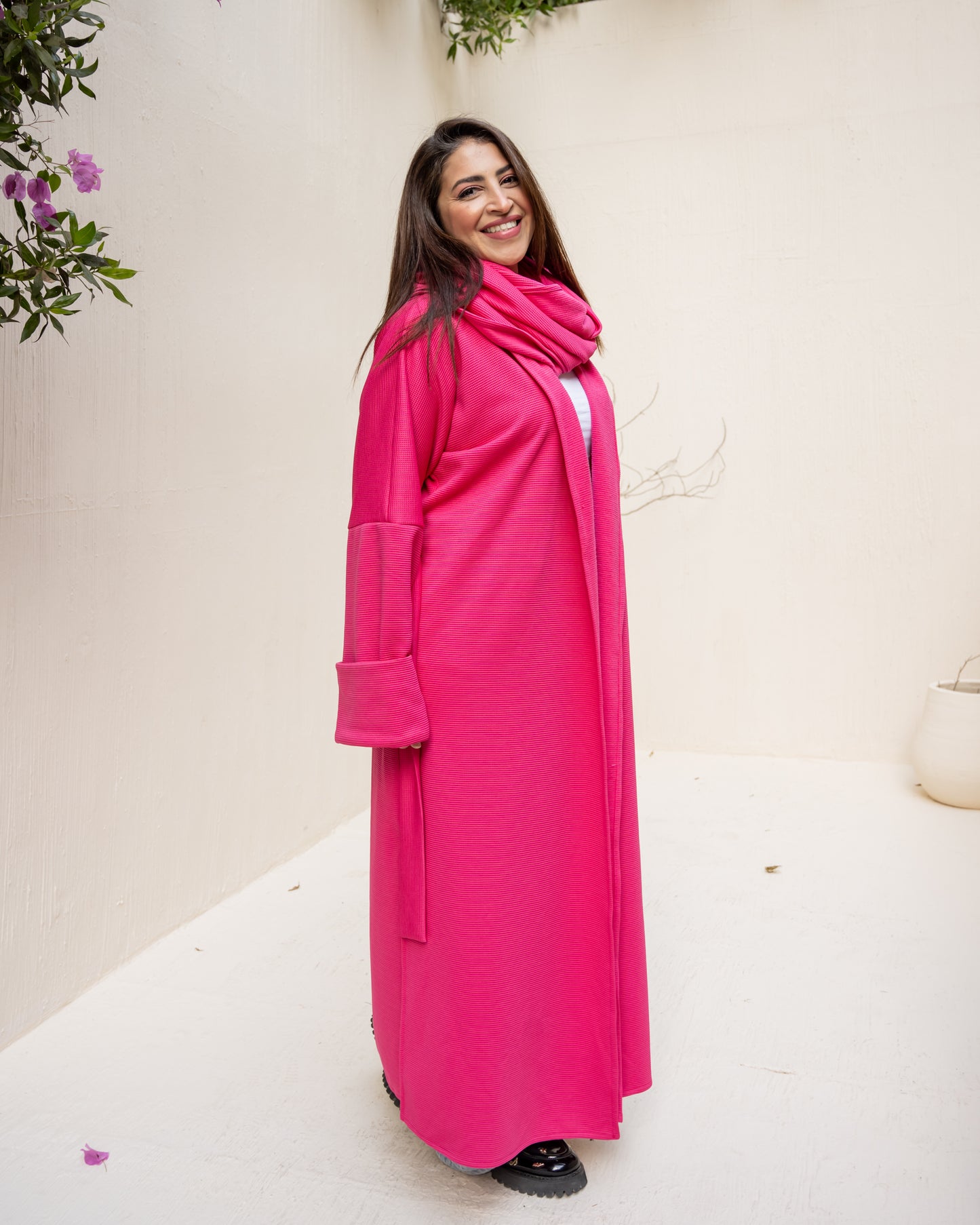 Scarf-Flow Cardigan In Pink