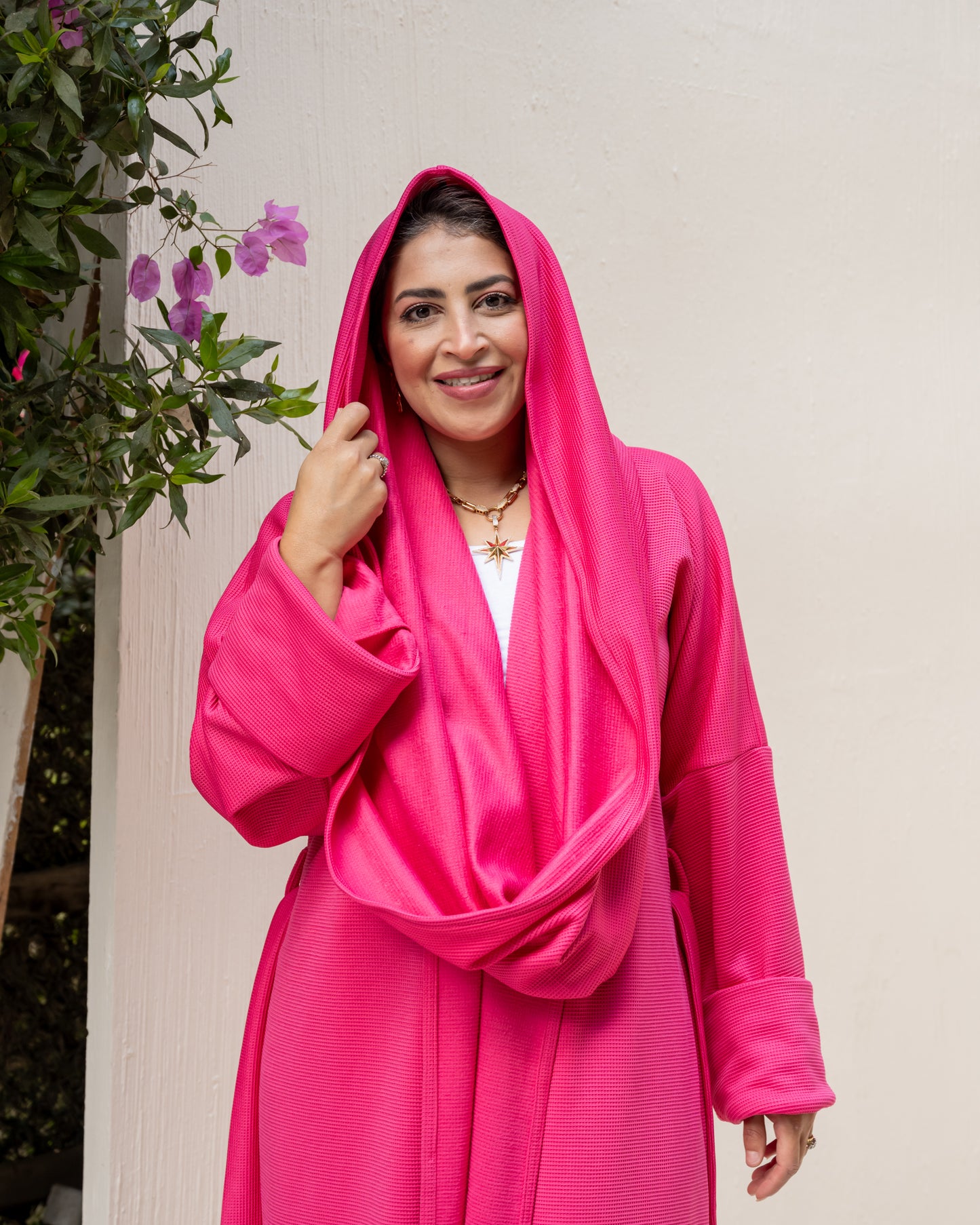 Scarf-Flow Cardigan In Pink