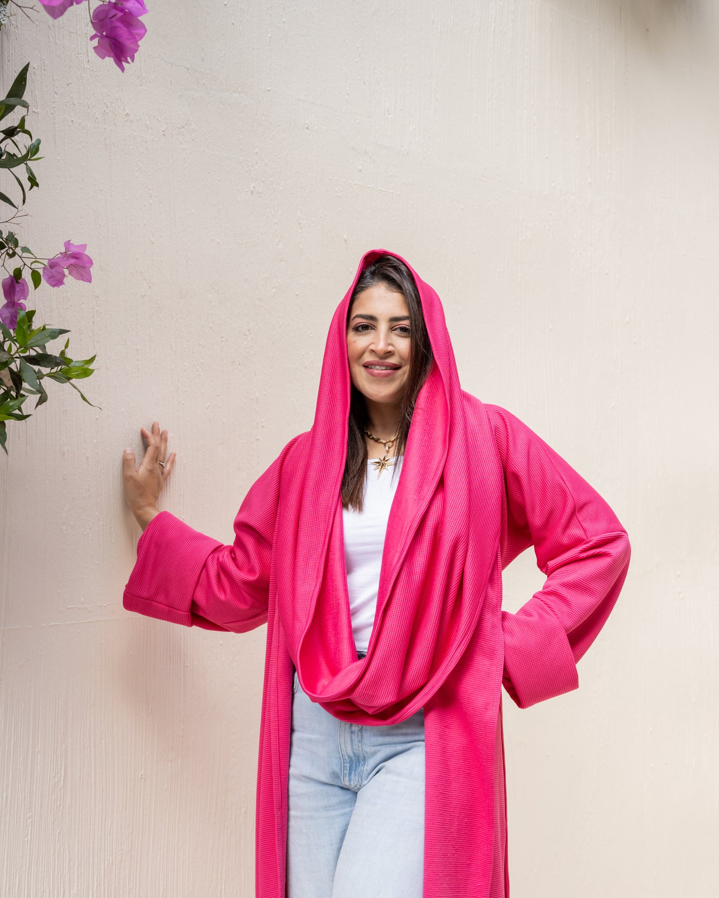 Scarf-Flow Cardigan In Pink