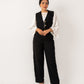 Women's Pure Linen Blazer Vest Set - Black, Made in Egypt